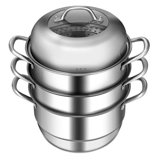3 Tier Large Stainless Steel Steamer Cookware Set - Image 2