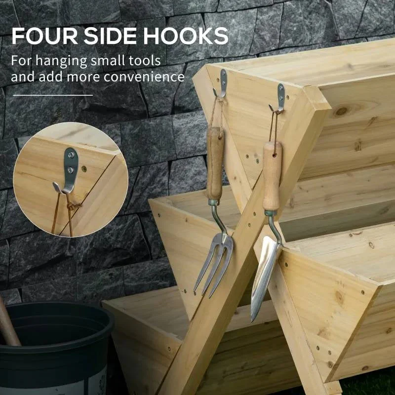 3-Tier Outdoor Fir Wood Elevated Planter Herb Flower Box Raised Garden Bed - Image 4