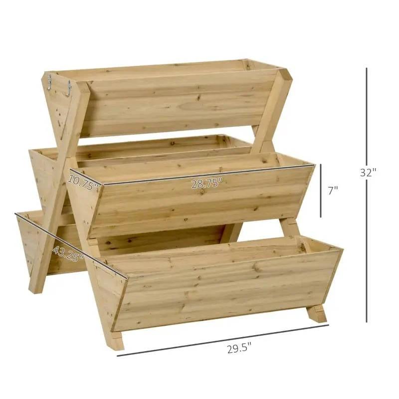 3-Tier Outdoor Fir Wood Elevated Planter Herb Flower Box Raised Garden Bed - Image 5