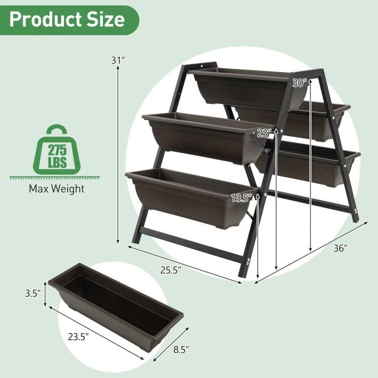 3 Tier Patio Raised Garden Bed Planter Boxes Herbs Flowers Vegetables - Image 4