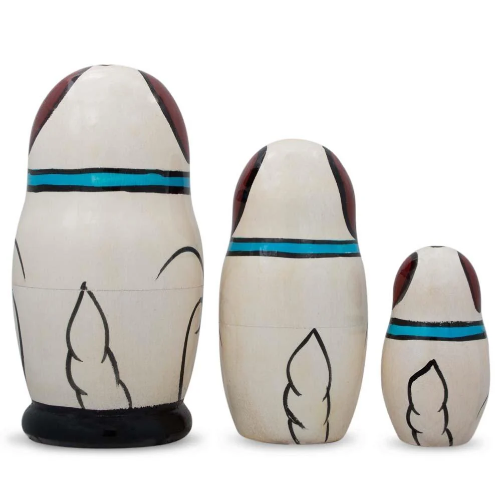 3 White Dog with Bone Collar Wooden Nesting Dolls Matryoshka 4.25 Inches - Image 2