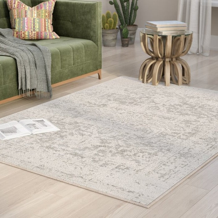 3' x 5' Distressed Oriental Area Rug in Light Grey / Beige - Image 5