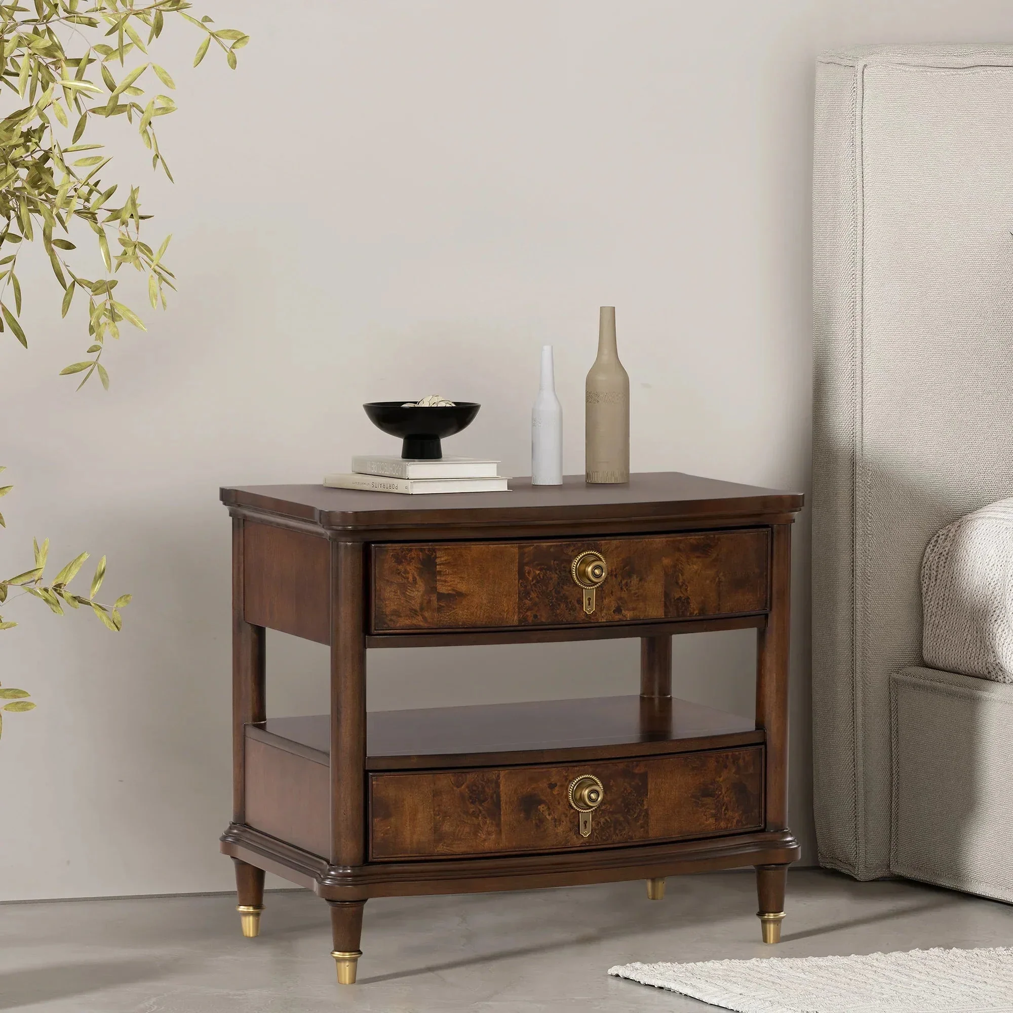 30.5" Westerham French Nightstand Power Outlet with LED Light, Dark Cherry - Image 4