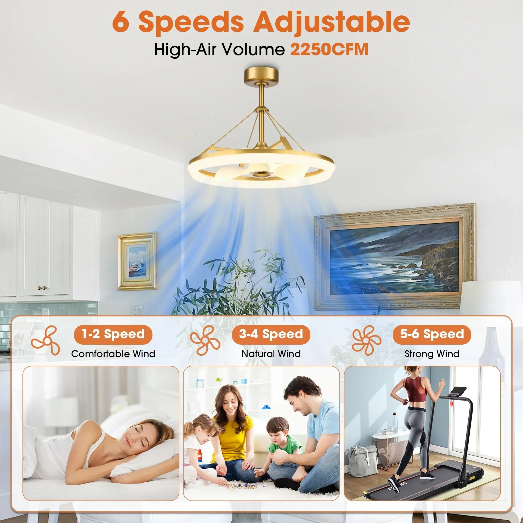 30 Inch Mona Golden Downrod Mount Fandelier with Remote Control - Image 6