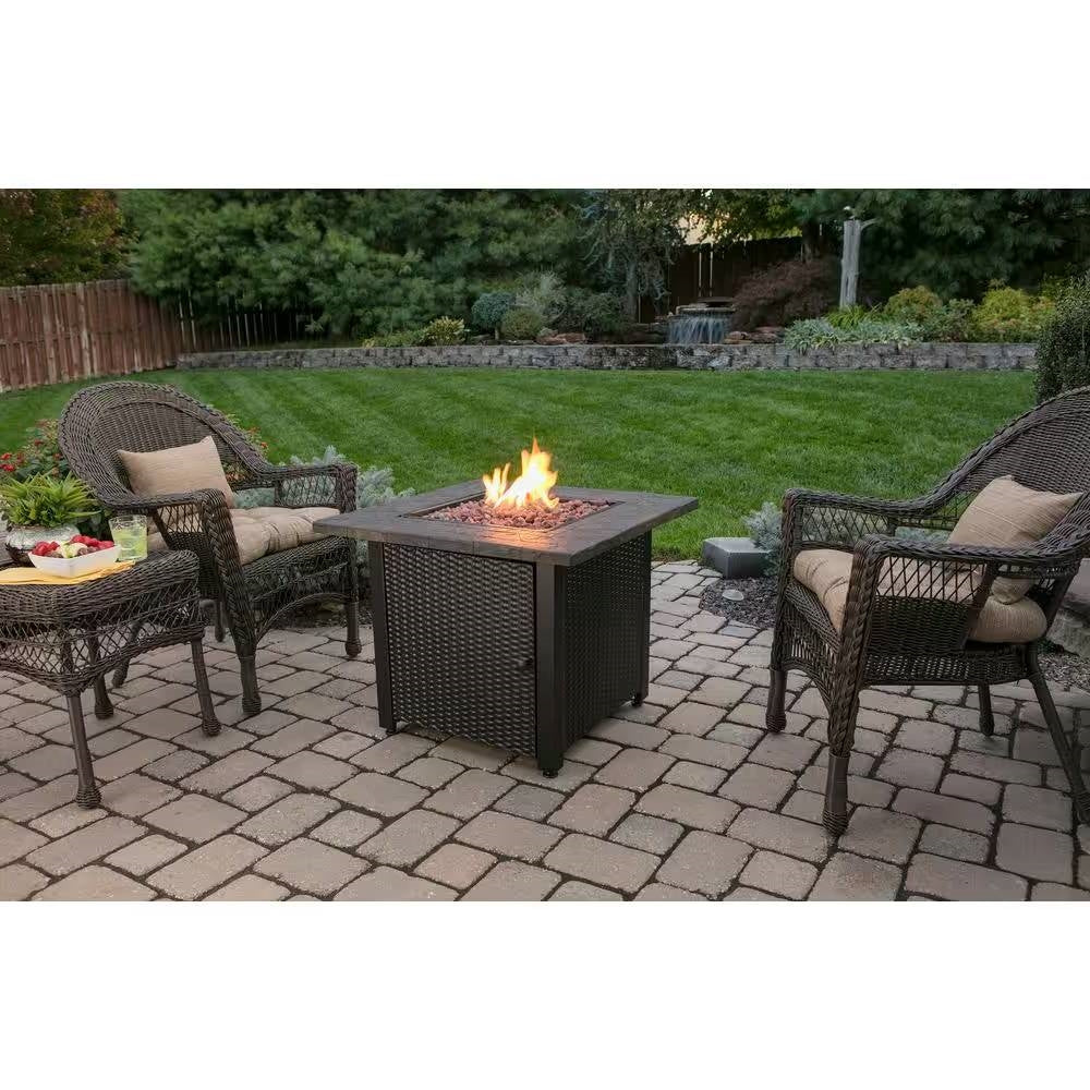 30-inch Outdoor Bronze LP Propane Gas Fire Pit with Lava Rocks and Cover - Image 2