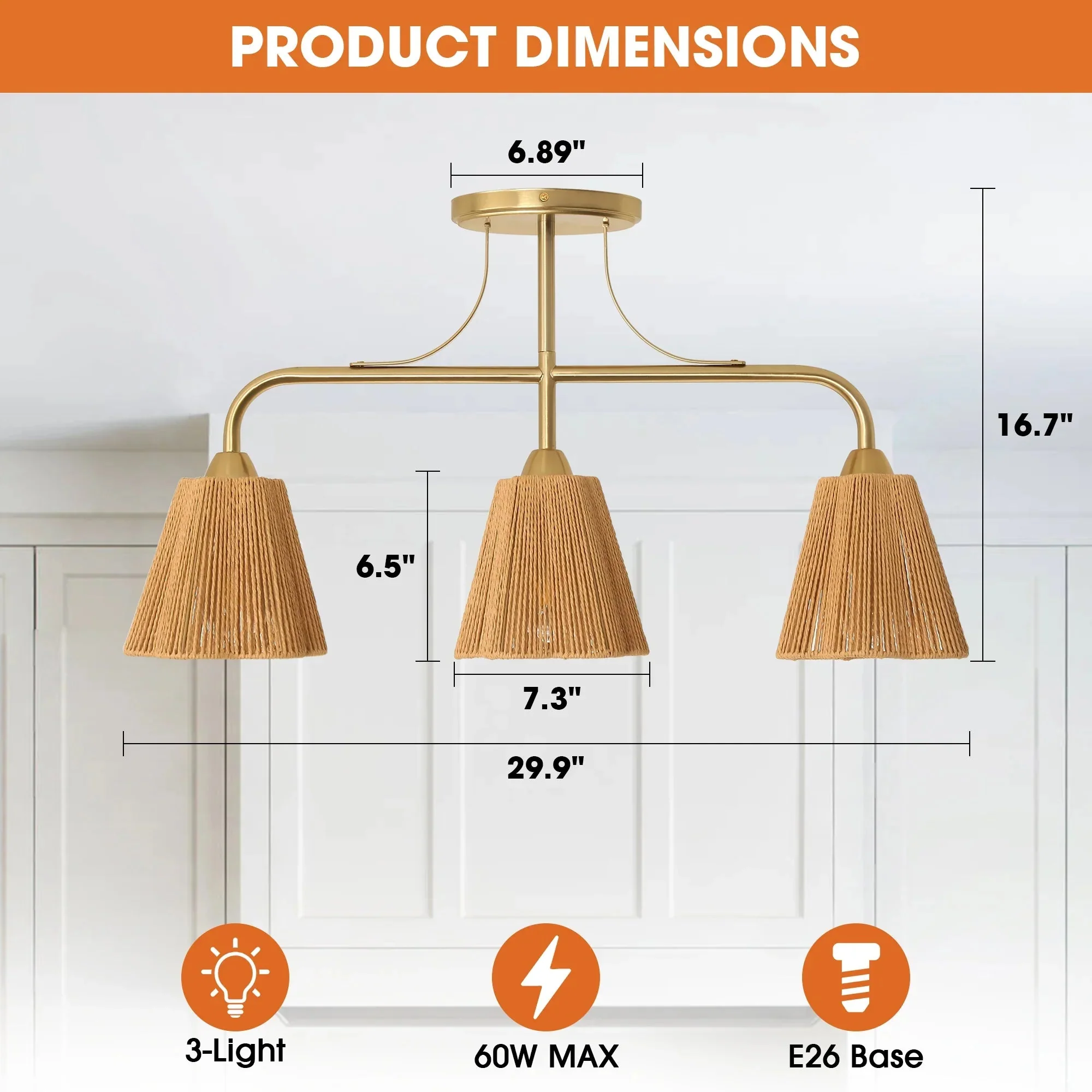 30 Inch Paddy 3-Light Chandelier - Image 7