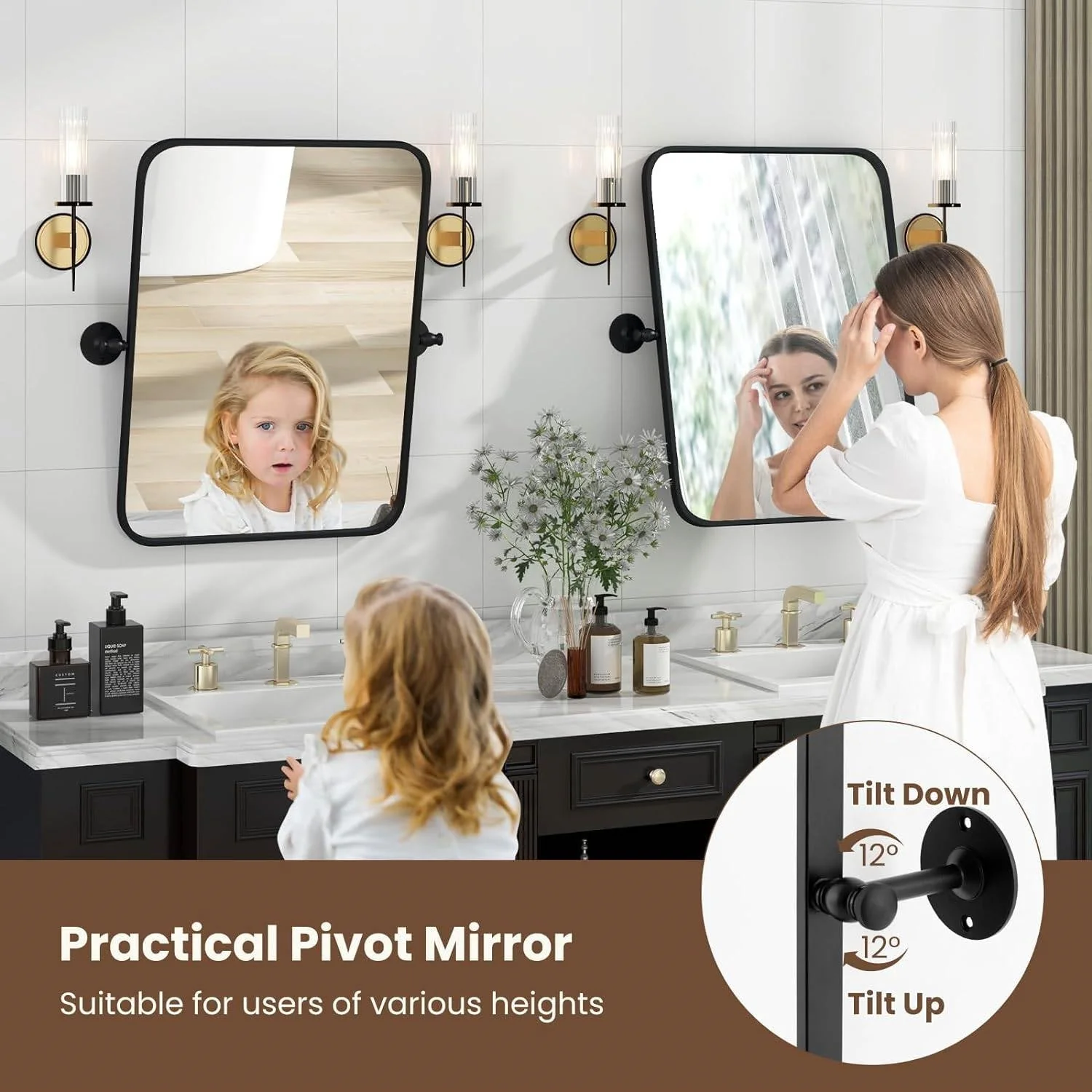 30 x 22 inch Bathroom Wall Mirror with Easy Tilt Pivot and Black Frame - Image 3