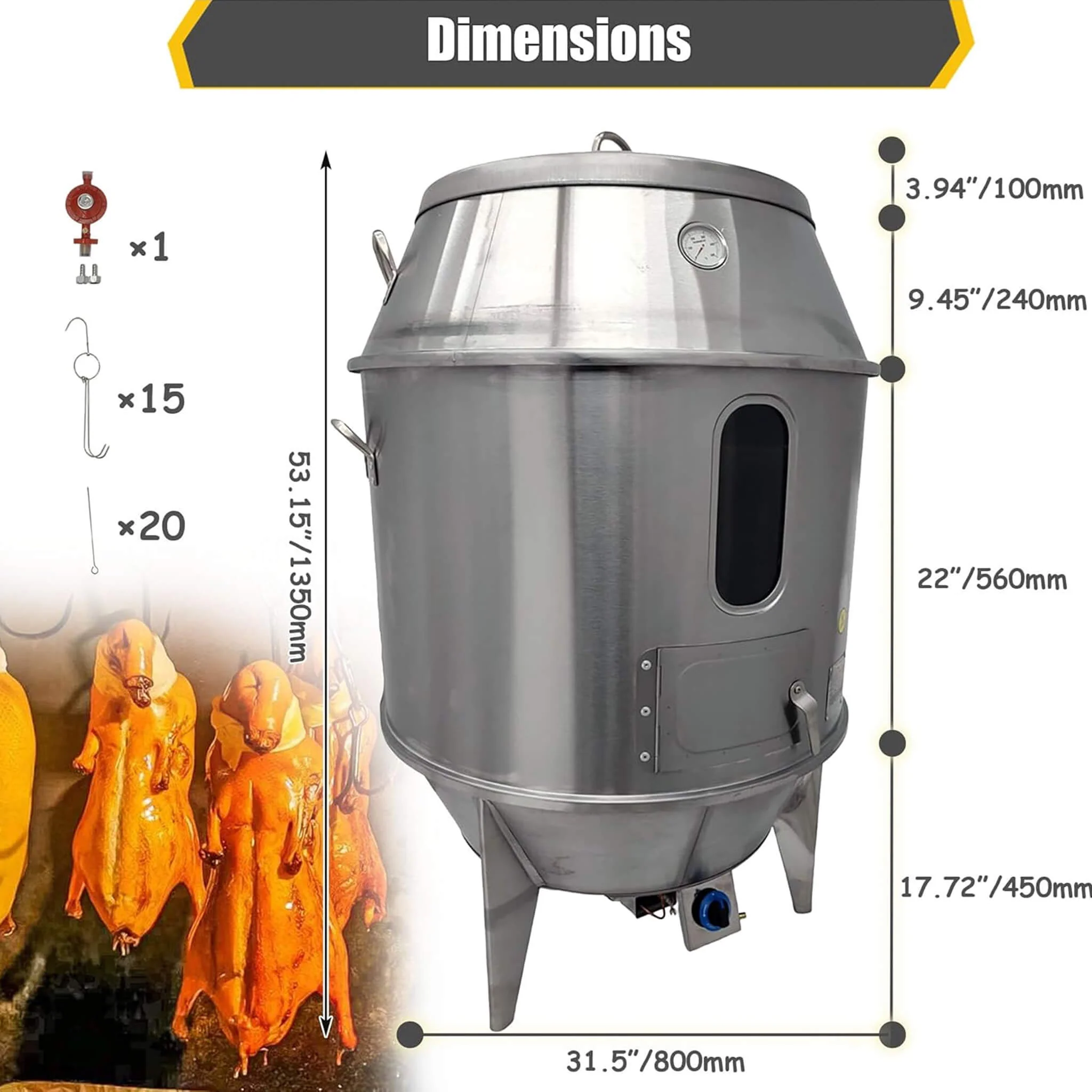 31-Inch Stainless Steel Commercial LPG Roaster Grill Oven For Chicken, Duck, And Turkey (SAK63597) - Image 9