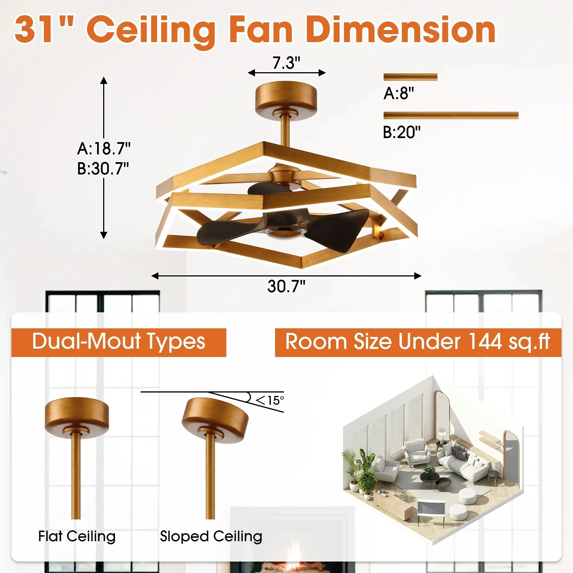 31 Inch Willie Antique Golden Luxury Fandelier with Light and Remote Control - Image 5