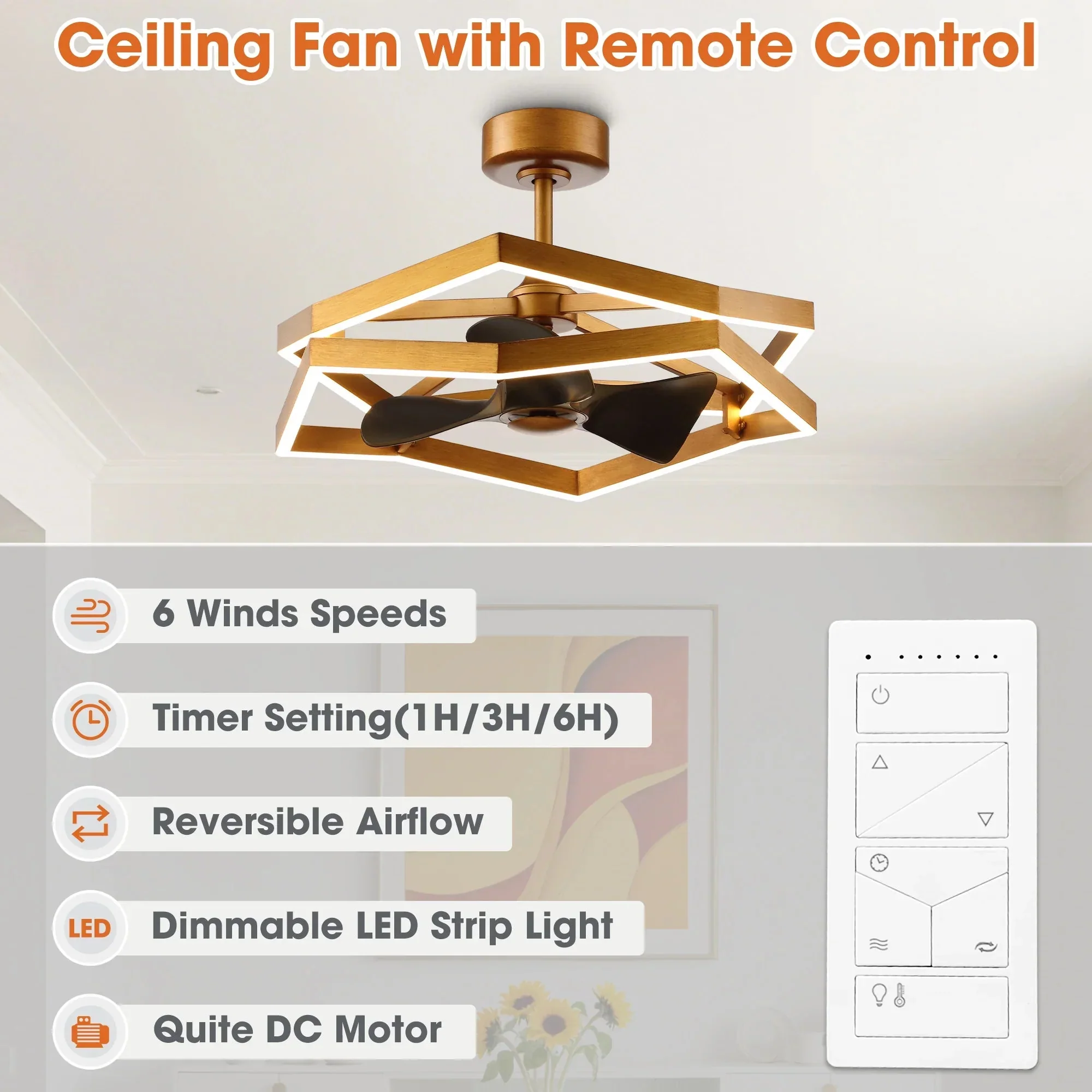31 Inch Willie Antique Golden Luxury Fandelier with Light and Remote Control - Image 7
