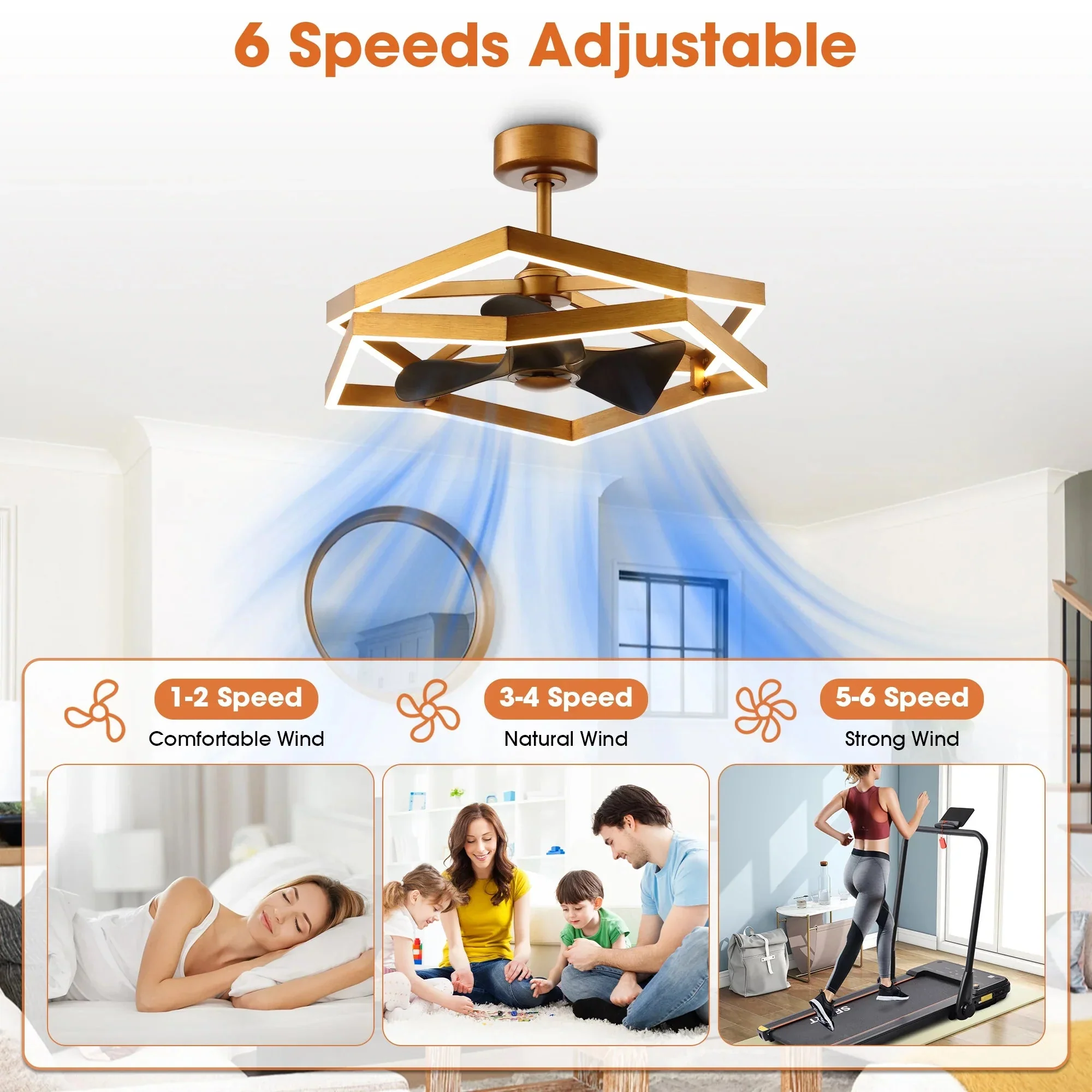 31 Inch Willie Antique Golden Luxury Fandelier with Light and Remote Control - Image 8