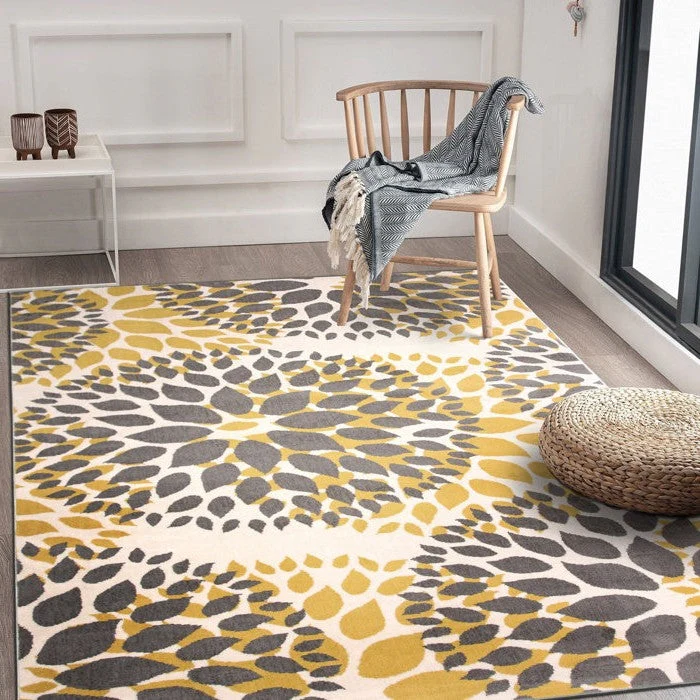 3'1" x 5' Grey Yellow Floral Woven Stain Resistant Polypropylene Area Rug - Image 2