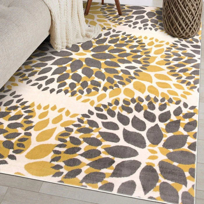3'1" x 5' Grey Yellow Floral Woven Stain Resistant Polypropylene Area Rug - Image 3