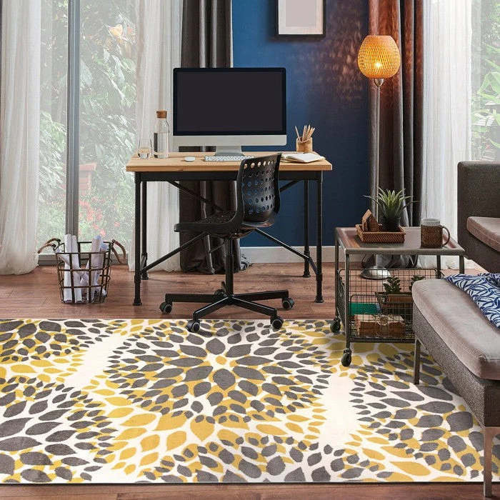 3'1" x 5' Grey Yellow Floral Woven Stain Resistant Polypropylene Area Rug - Image 4