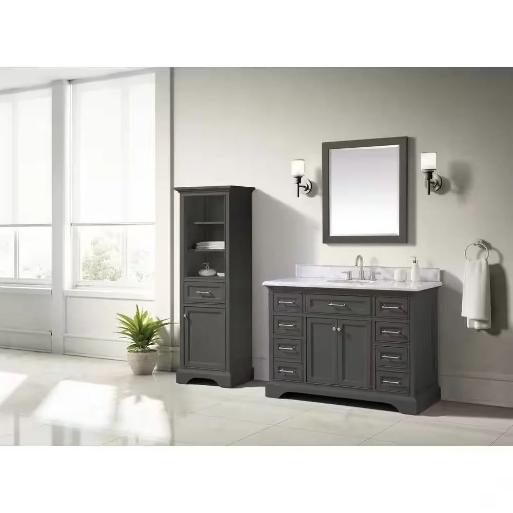 32-in x 28-in Bathroom Wall Mirror with Grey Solid Wood Frame - Image 2
