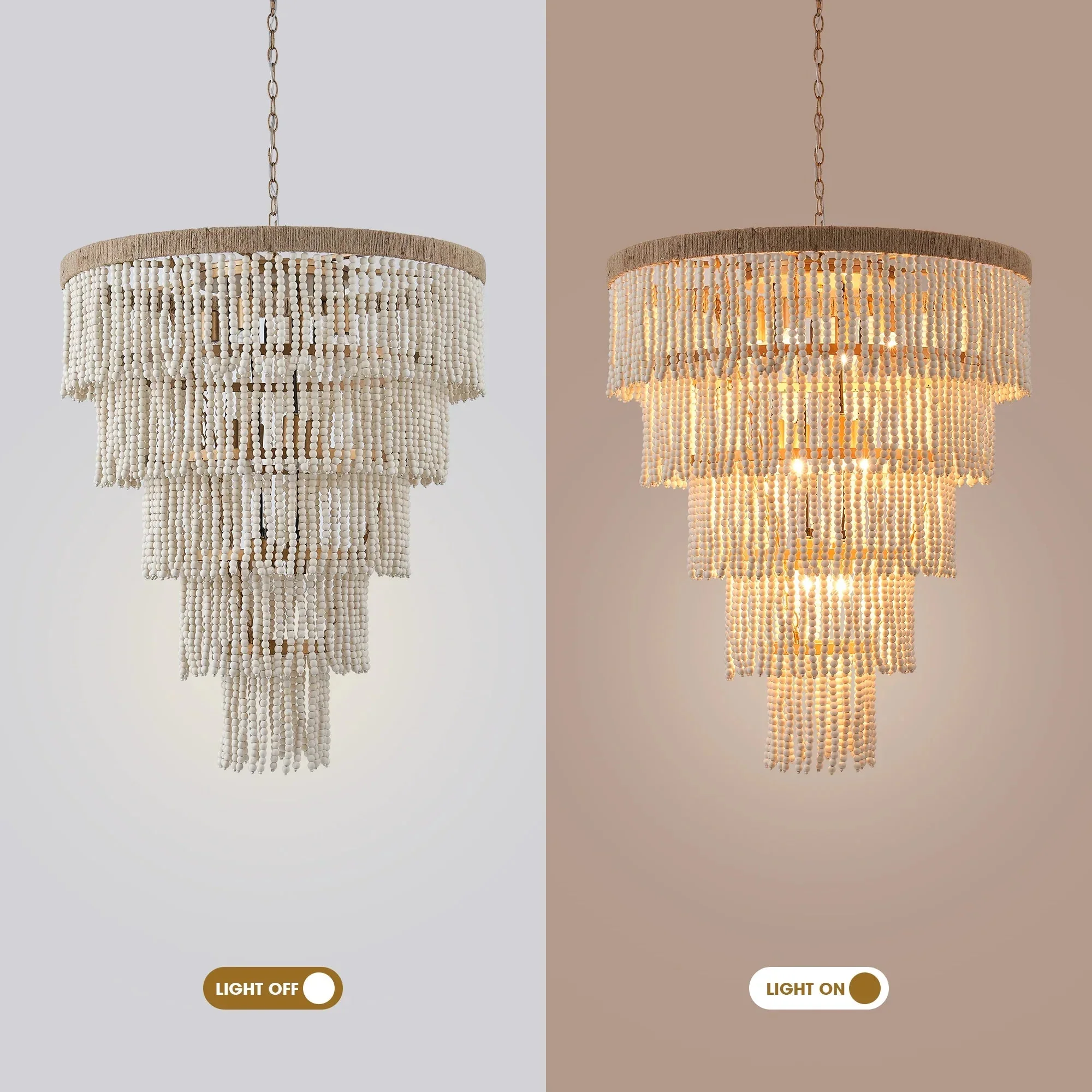 32 Inch Nelly 9-Light Bohemia Wood Beaded Chandelier - Image 3