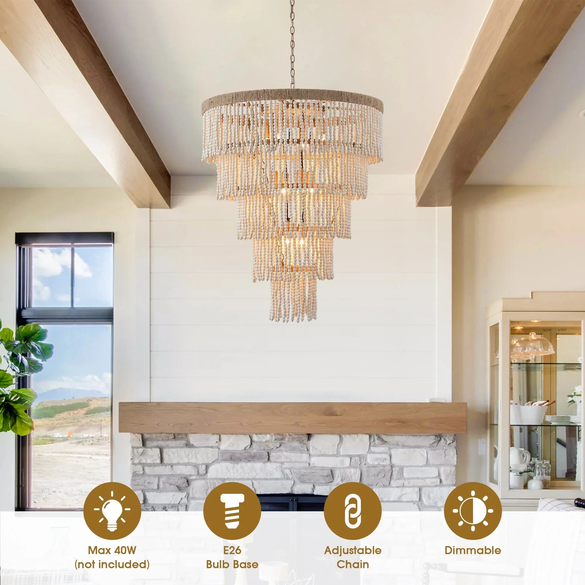 32 Inch Nelly 9-Light Bohemia Wood Beaded Chandelier - Image 4