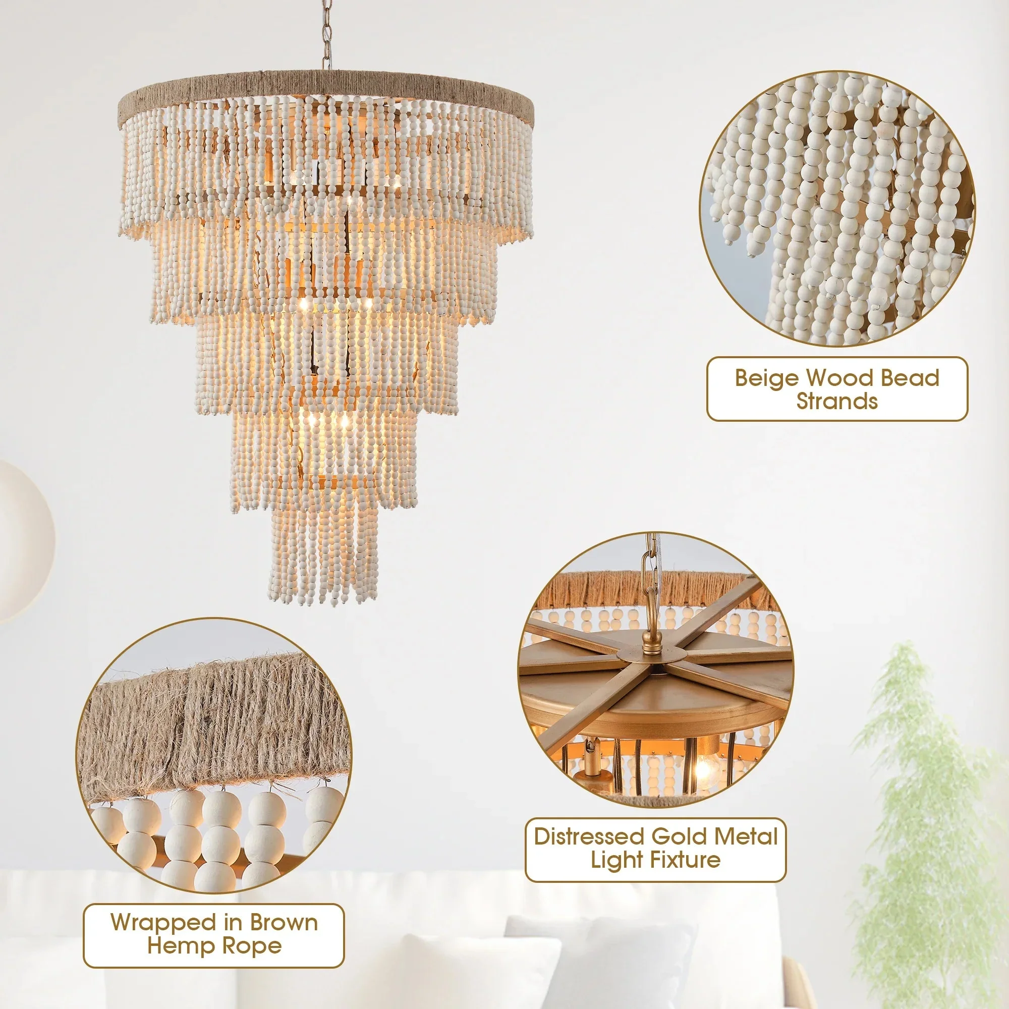 32 Inch Nelly 9-Light Bohemia Wood Beaded Chandelier - Image 5
