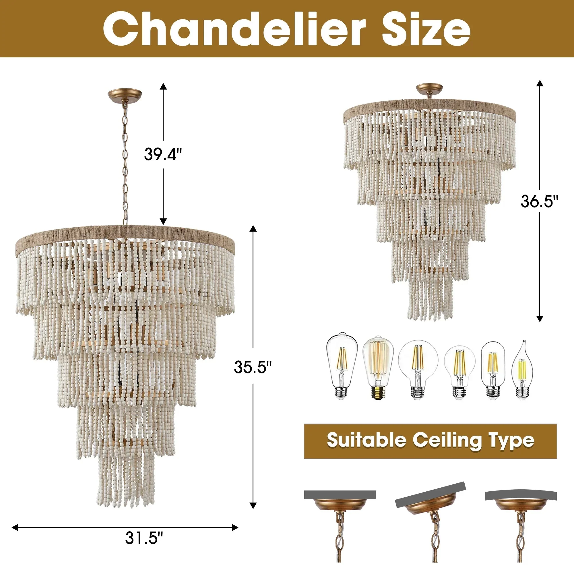 32 Inch Nelly 9-Light Bohemia Wood Beaded Chandelier - Image 6