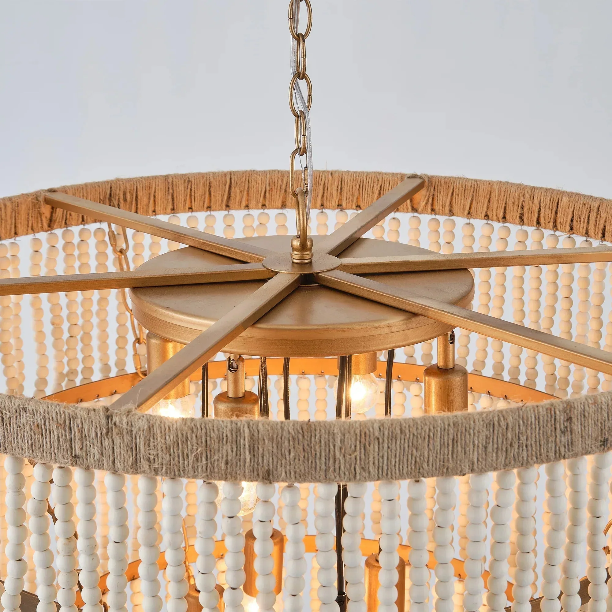 32 Inch Nelly 9-Light Bohemia Wood Beaded Chandelier - Image 8