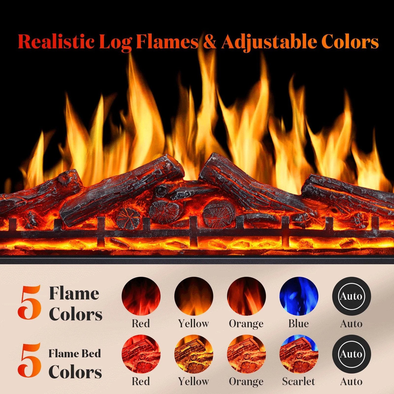 34 Inch Electric Fireplace Insert Adjuatble Flame Colors 936BXB - Image 2