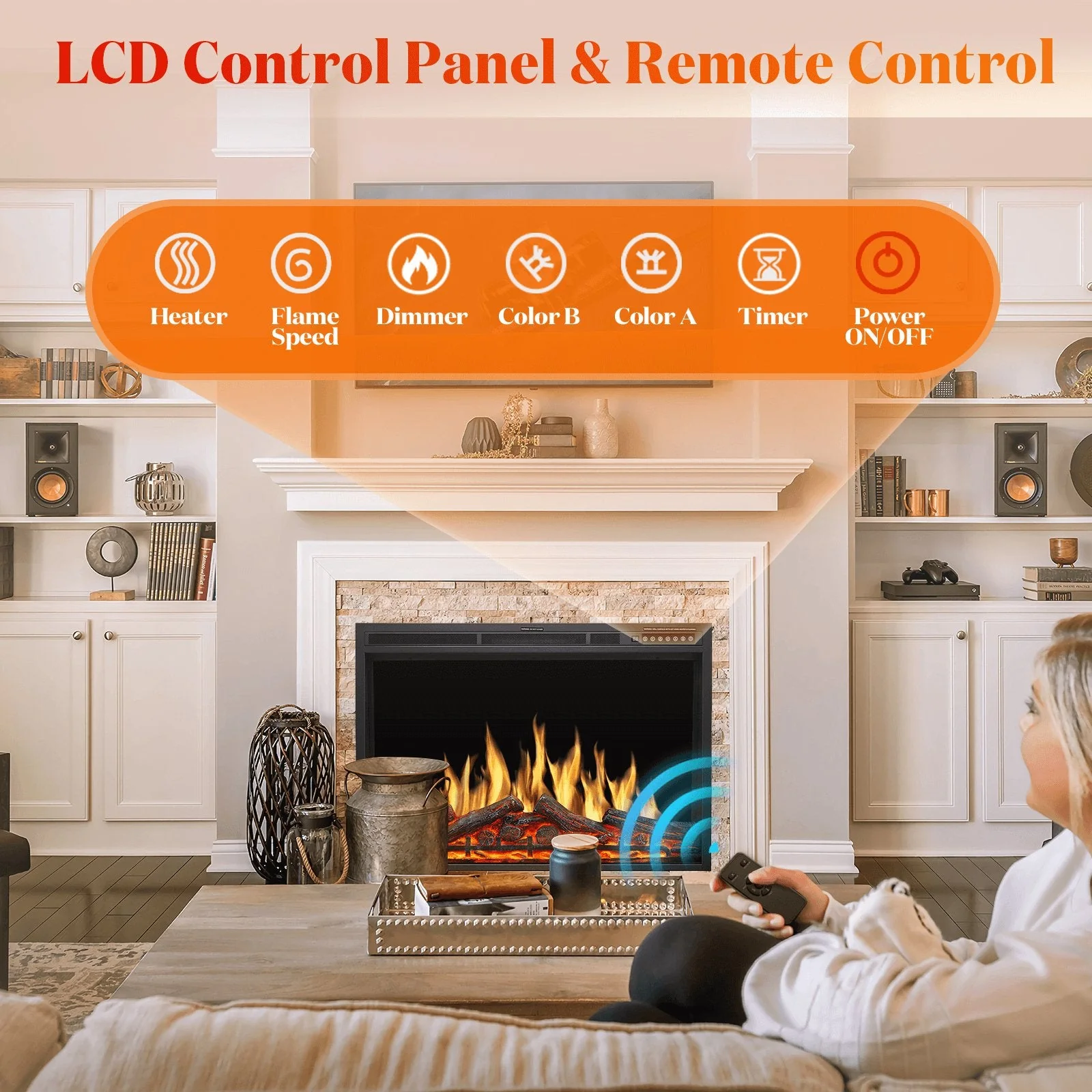 34 Inch Electric Fireplace Insert Adjuatble Flame Colors 936BXB - Image 6