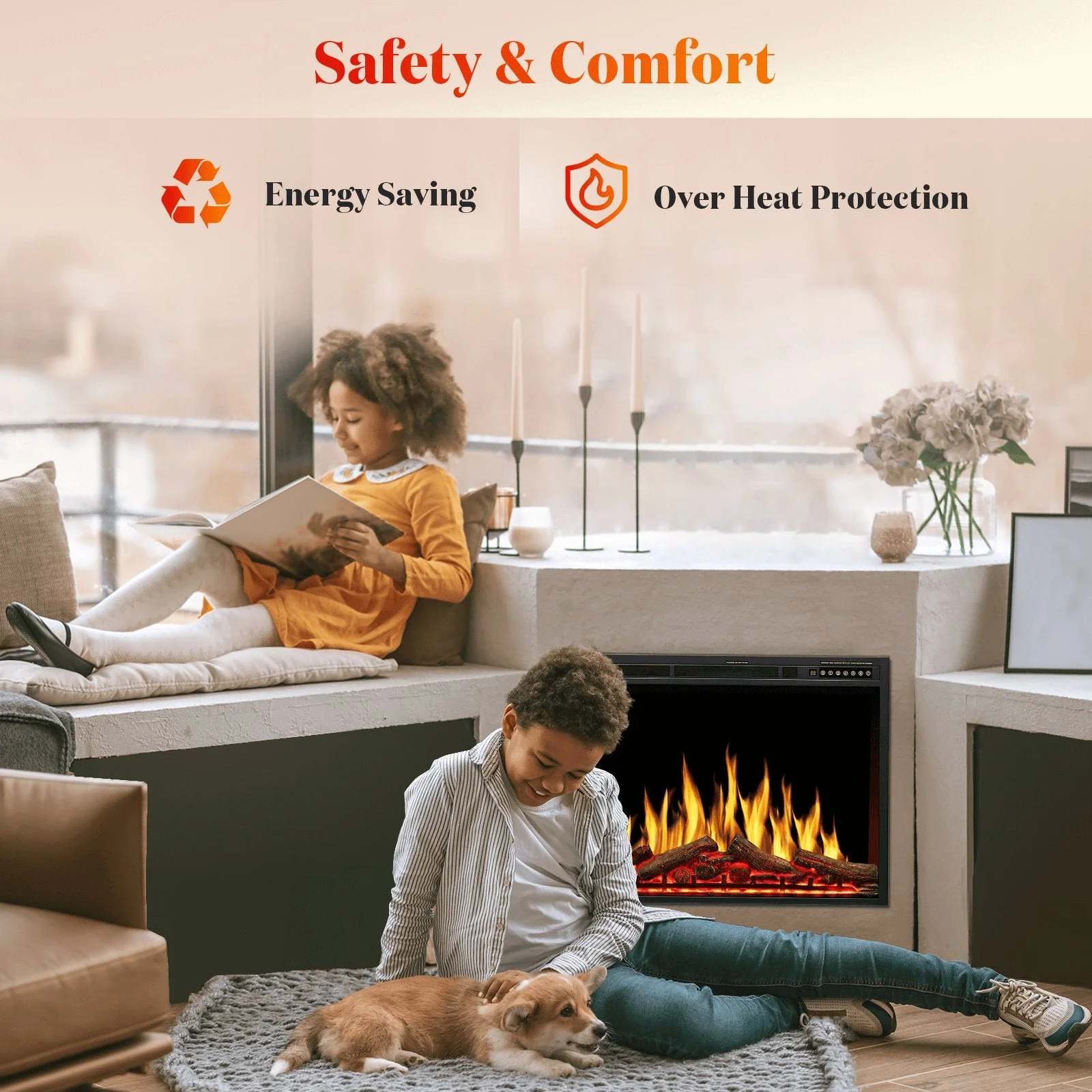 34 Inch Electric Fireplace Insert Adjuatble Flame Colors 936BXB - Image 7