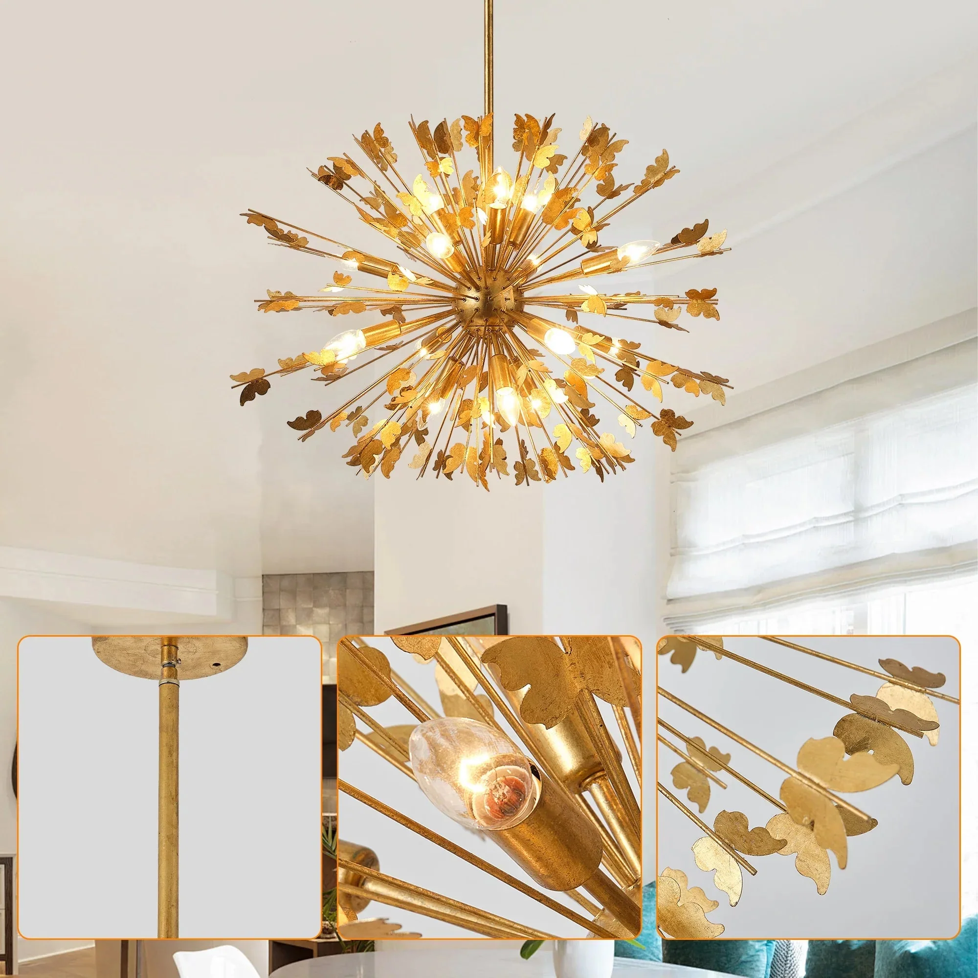 35 Inch Lydia 14-Light Golden Chandelier - Image 5
