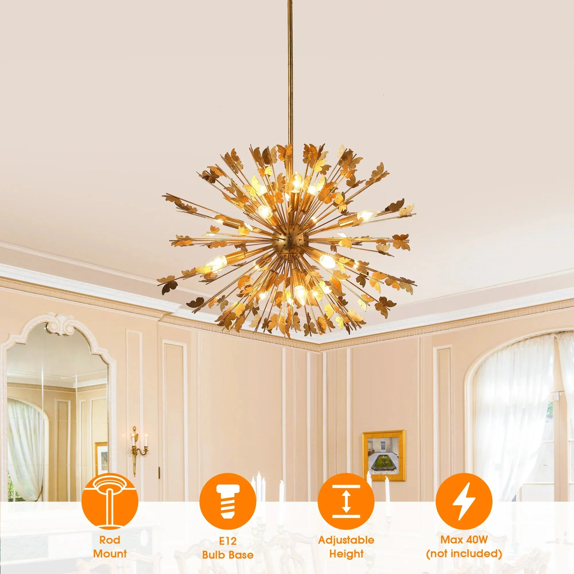 35 Inch Lydia 14-Light Golden Chandelier - Image 6