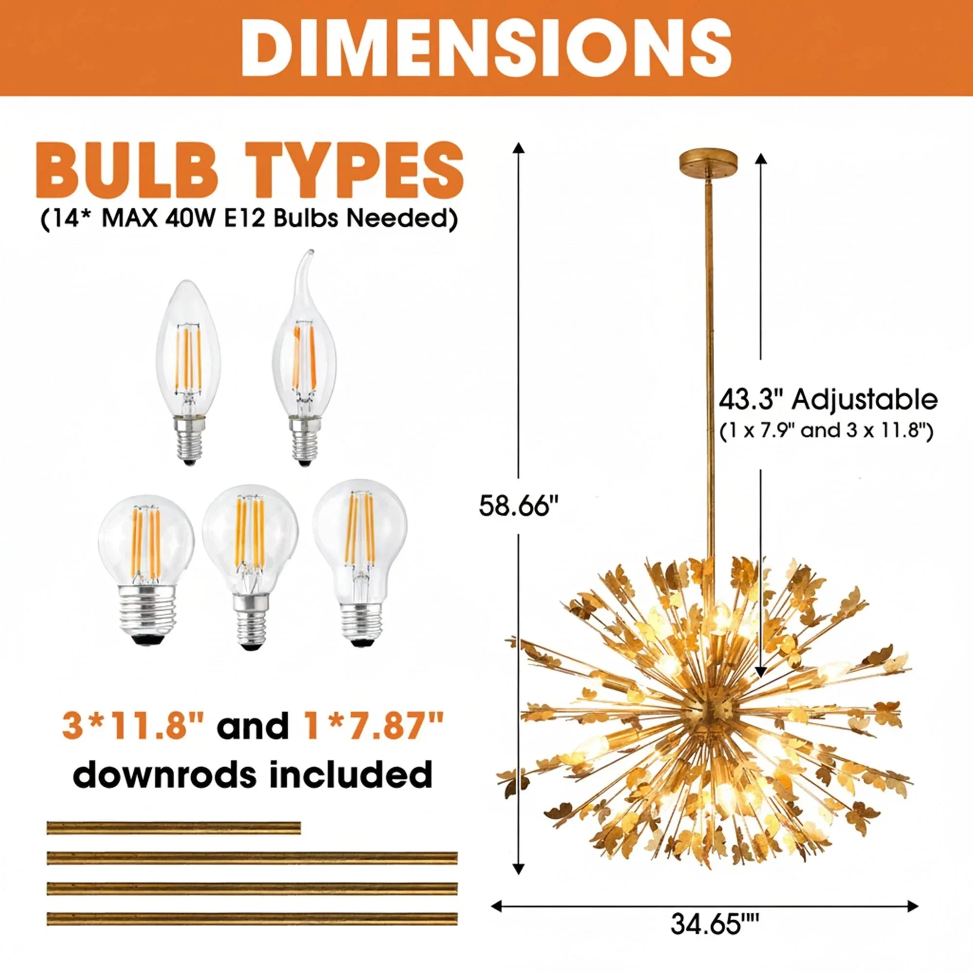 35 Inch Lydia 14-Light Golden Chandelier - Image 8