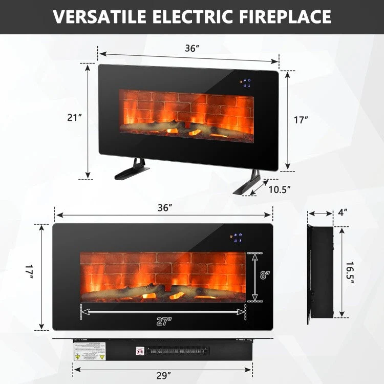 36 in Electric Wall Mounted/Freestanding Fireplace w/ Remote Control - Image 4