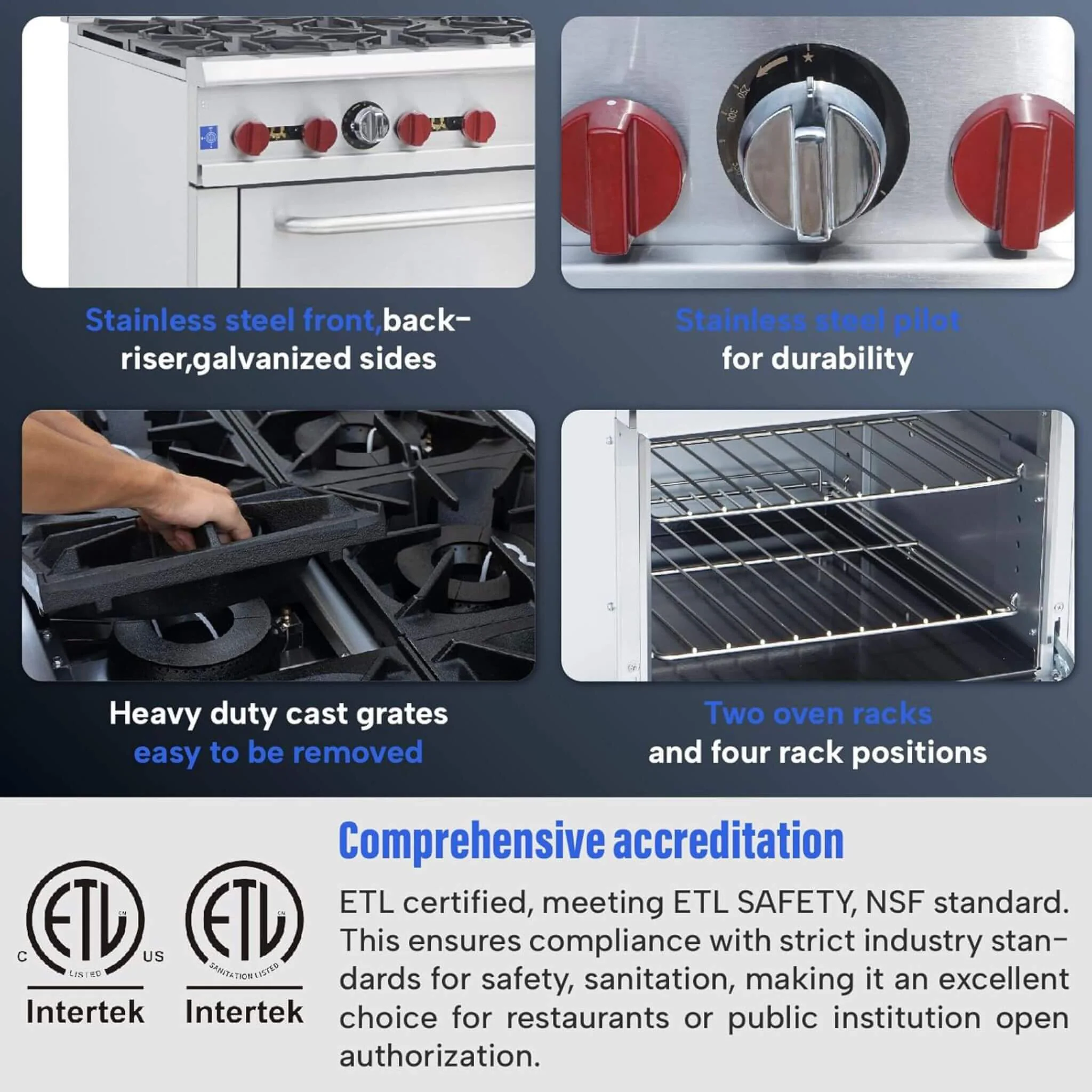 36-Inch Commercial 210K BTU 6-Burner Stainless Steel Freestanding Gas Range (SAK85603) - Image 3