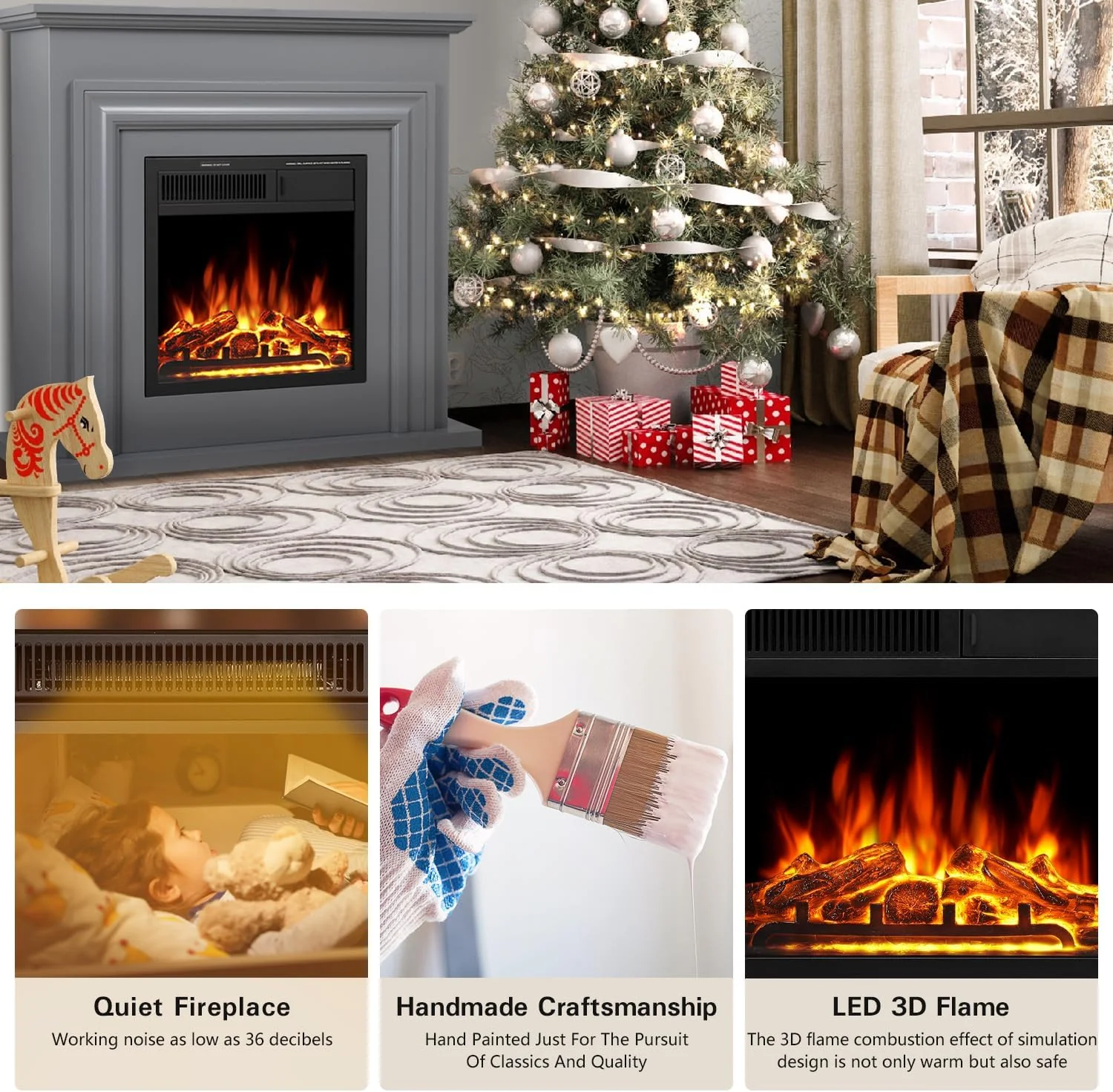 36 Inch Electric Fireplace Mantel Wooden Surround Firebox M1804 - Image 14