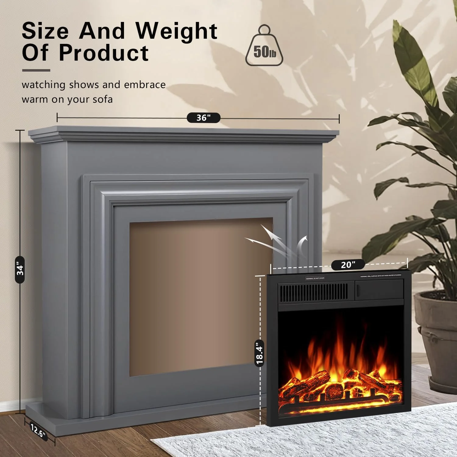 36 Inch Electric Fireplace Mantel Wooden Surround Firebox M1804 - Image 15