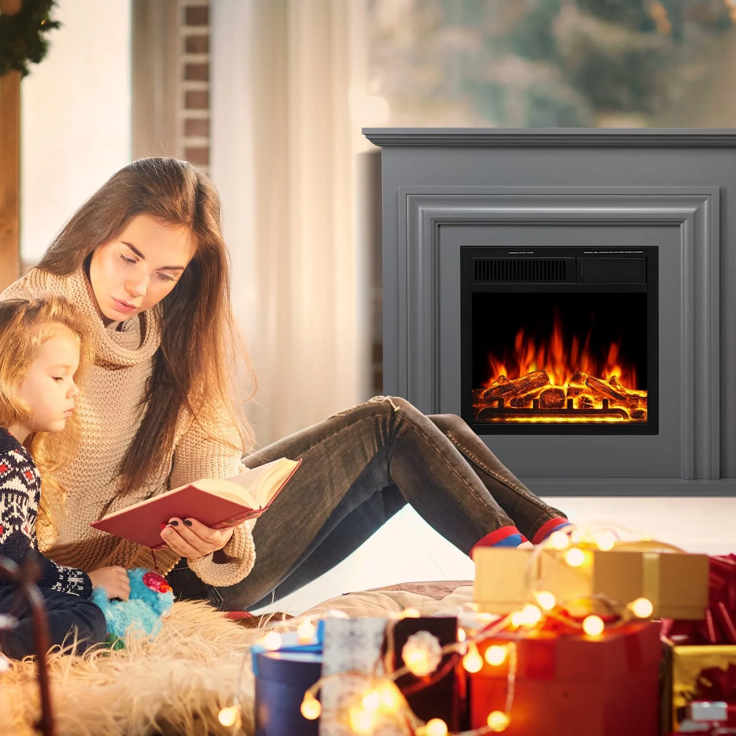 36 Inch Electric Fireplace Mantel Wooden Surround Firebox M1804 - Image 20