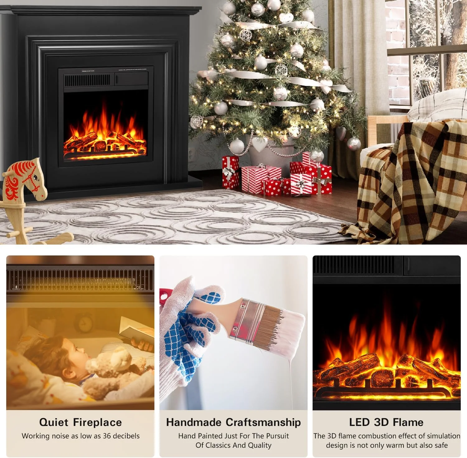 36 Inch Electric Fireplace Mantel Wooden Surround Firebox M1804 - Image 22