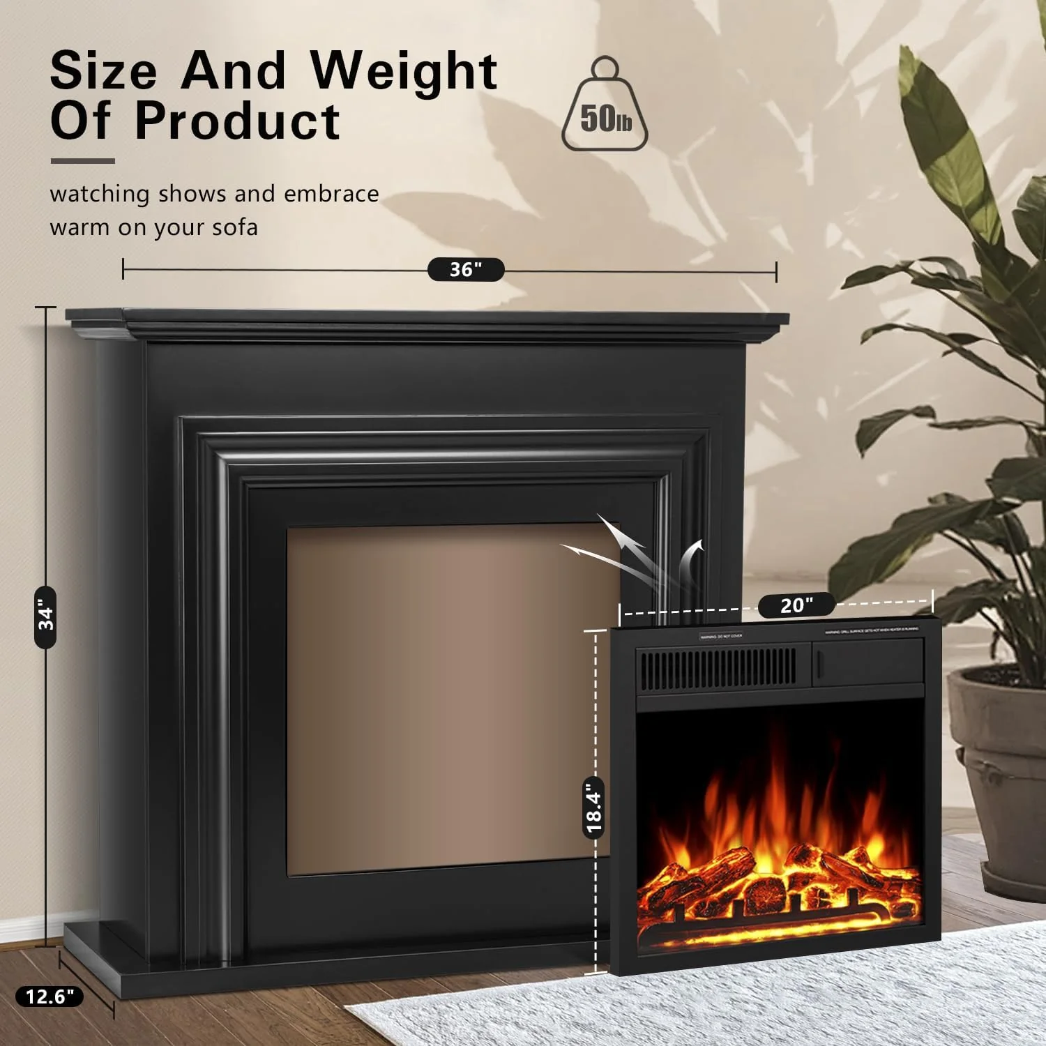 36 Inch Electric Fireplace Mantel Wooden Surround Firebox M1804 - Image 23