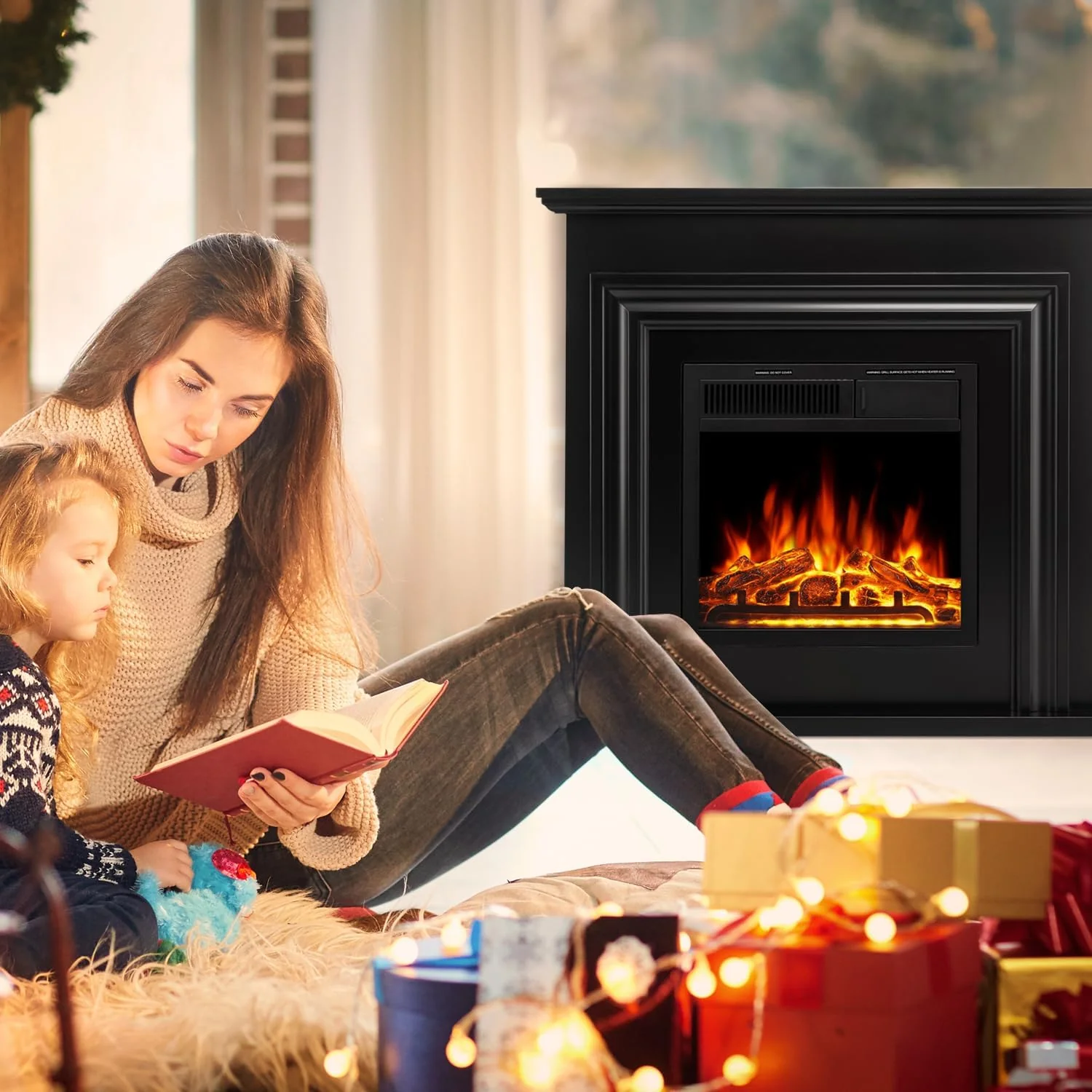 36 Inch Electric Fireplace Mantel Wooden Surround Firebox M1804 - Image 28