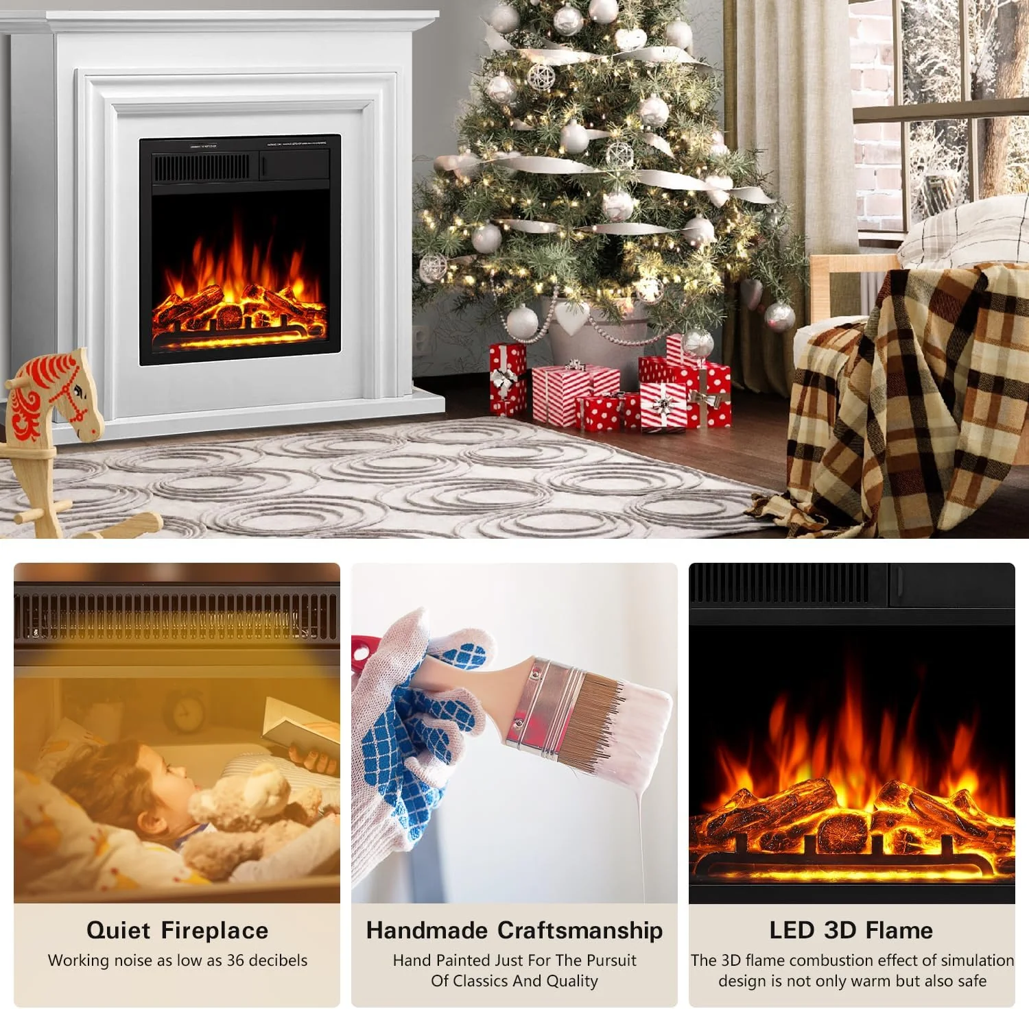 36 Inch Electric Fireplace Mantel Wooden Surround Firebox M1804 - Image 31