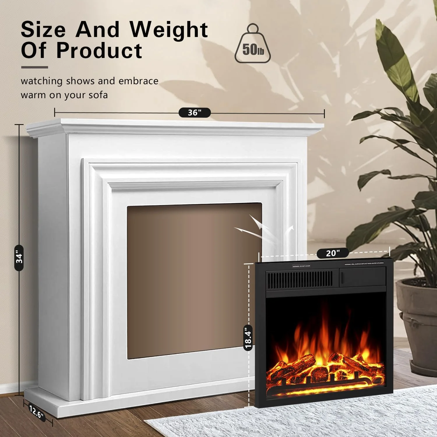 36 Inch Electric Fireplace Mantel Wooden Surround Firebox M1804 - Image 32