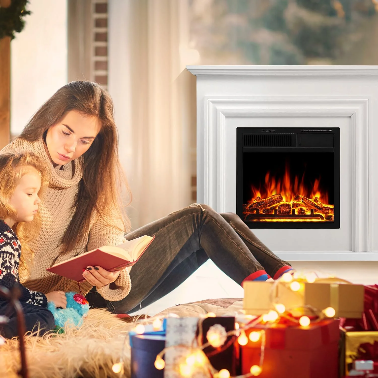 36 Inch Electric Fireplace Mantel Wooden Surround Firebox M1804 - Image 34