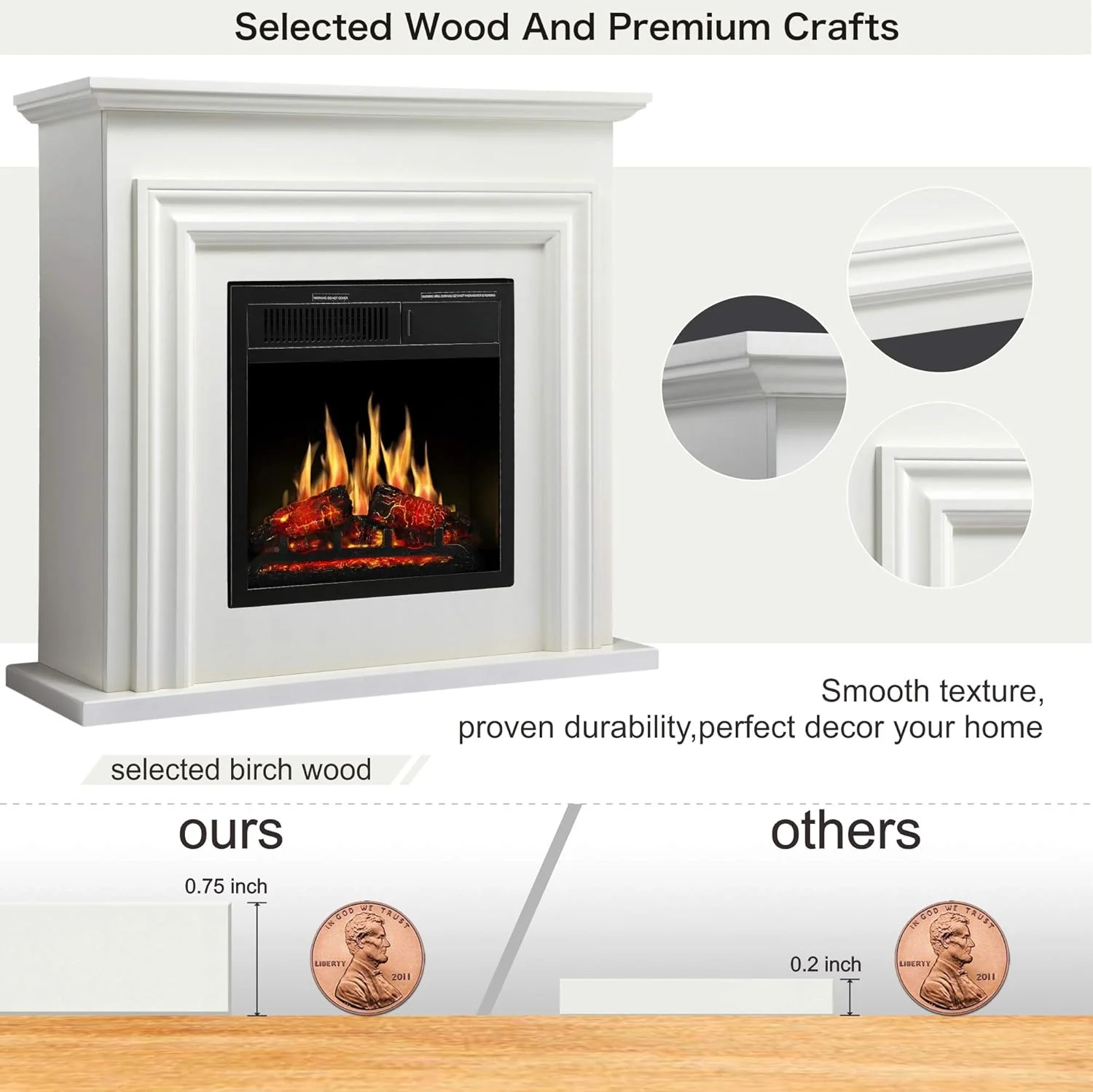 36 Inch Electric Fireplace Mantel Wooden Surround Firebox M1804 - Image 4