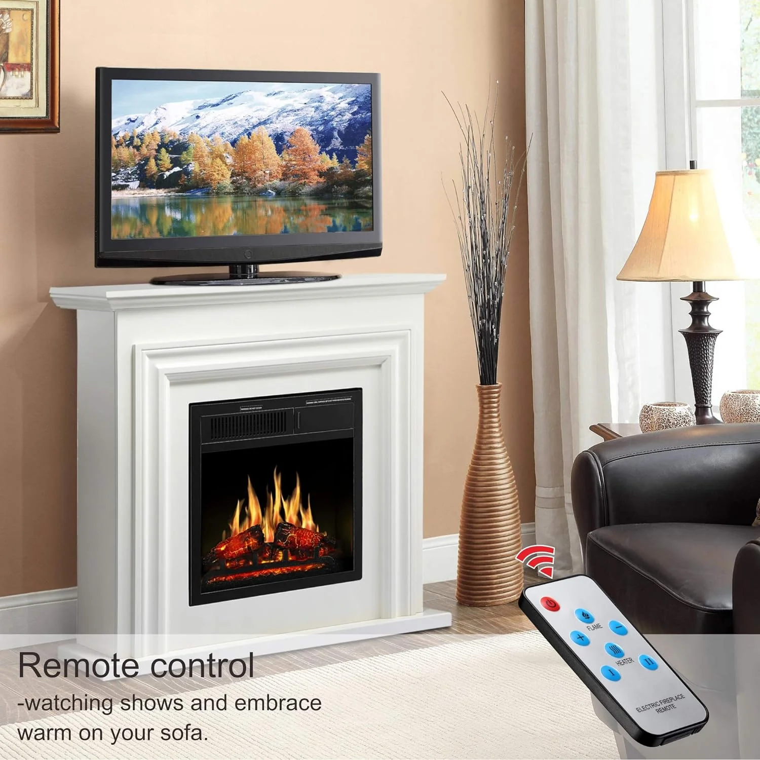 36 Inch Electric Fireplace Mantel Wooden Surround Firebox M1804 - Image 5