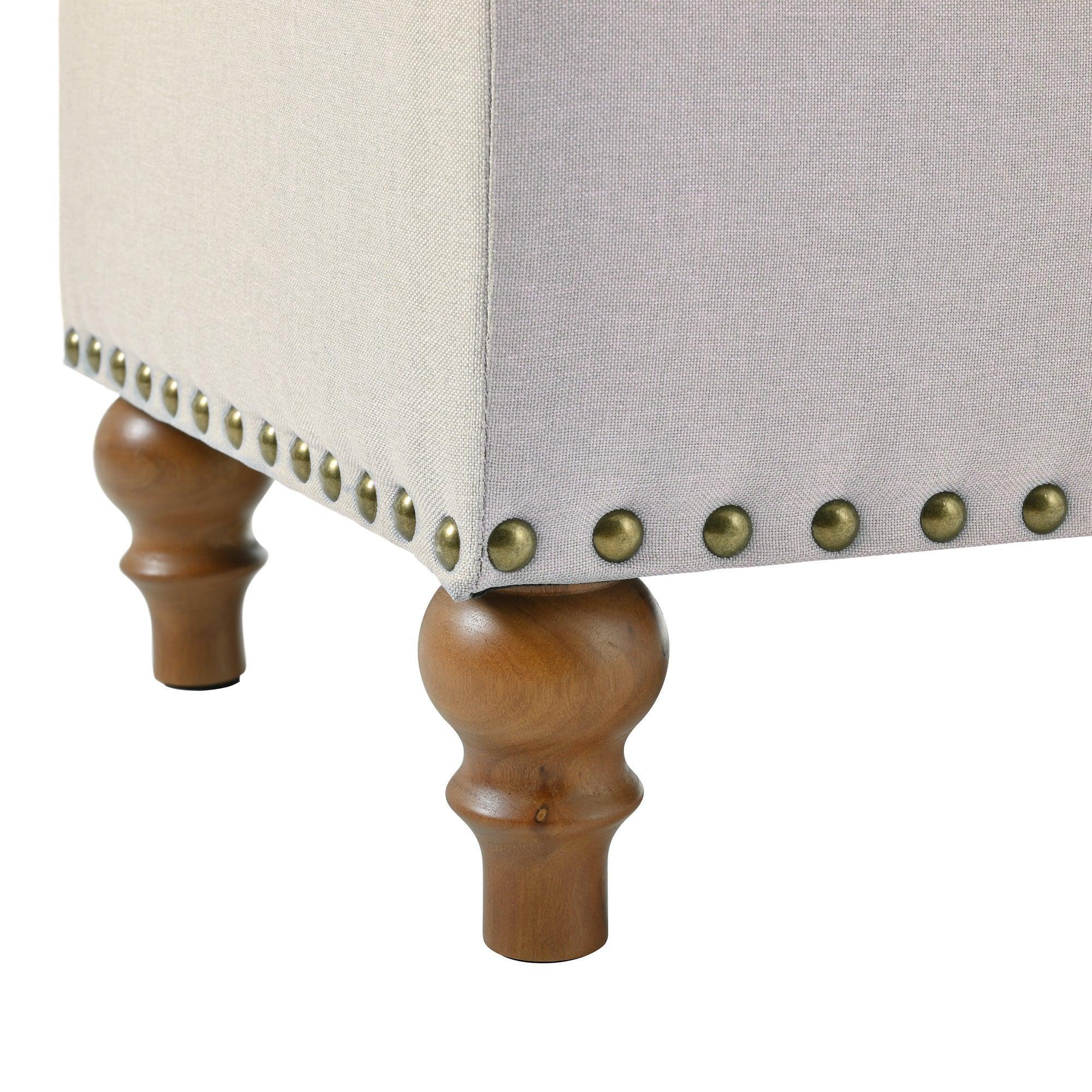36" Ottoman Storage Bench with Recessed Support Hinge Top for Easy Opening,  Rivet Trim Around, Linen - Image 10