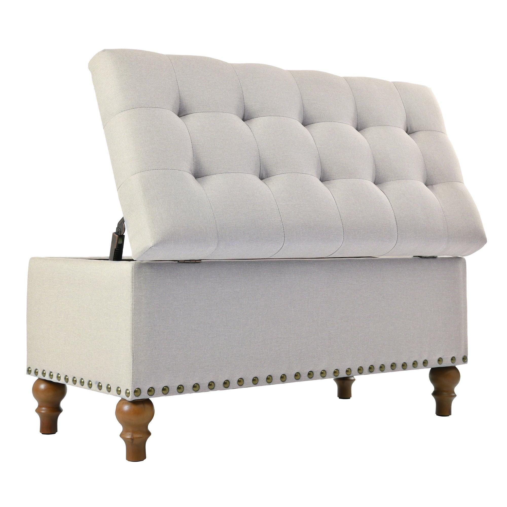 36" Ottoman Storage Bench with Recessed Support Hinge Top for Easy Opening,  Rivet Trim Around, Linen - Image 13