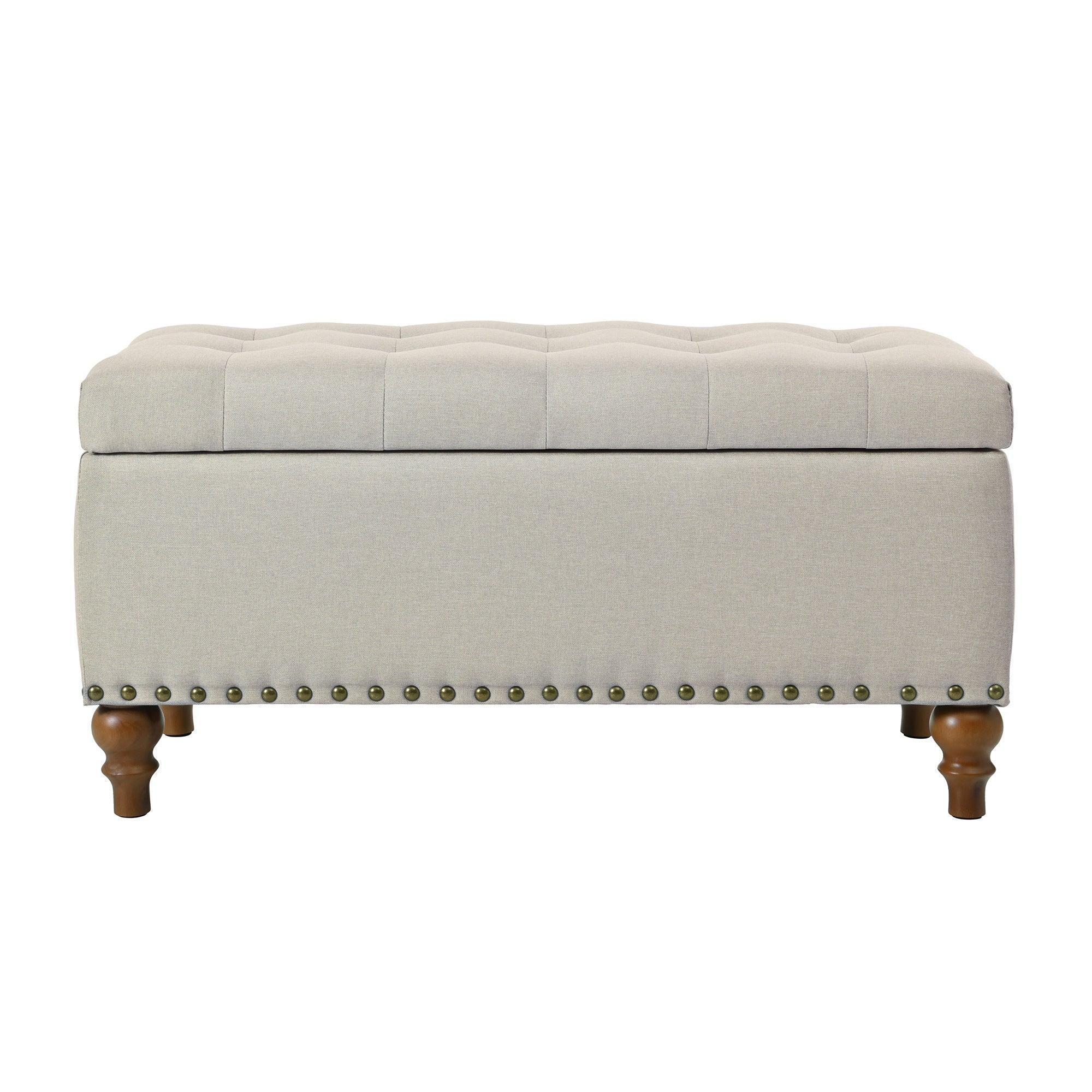 36" Ottoman Storage Bench with Recessed Support Hinge Top for Easy Opening,  Rivet Trim Around, Linen - Image 14