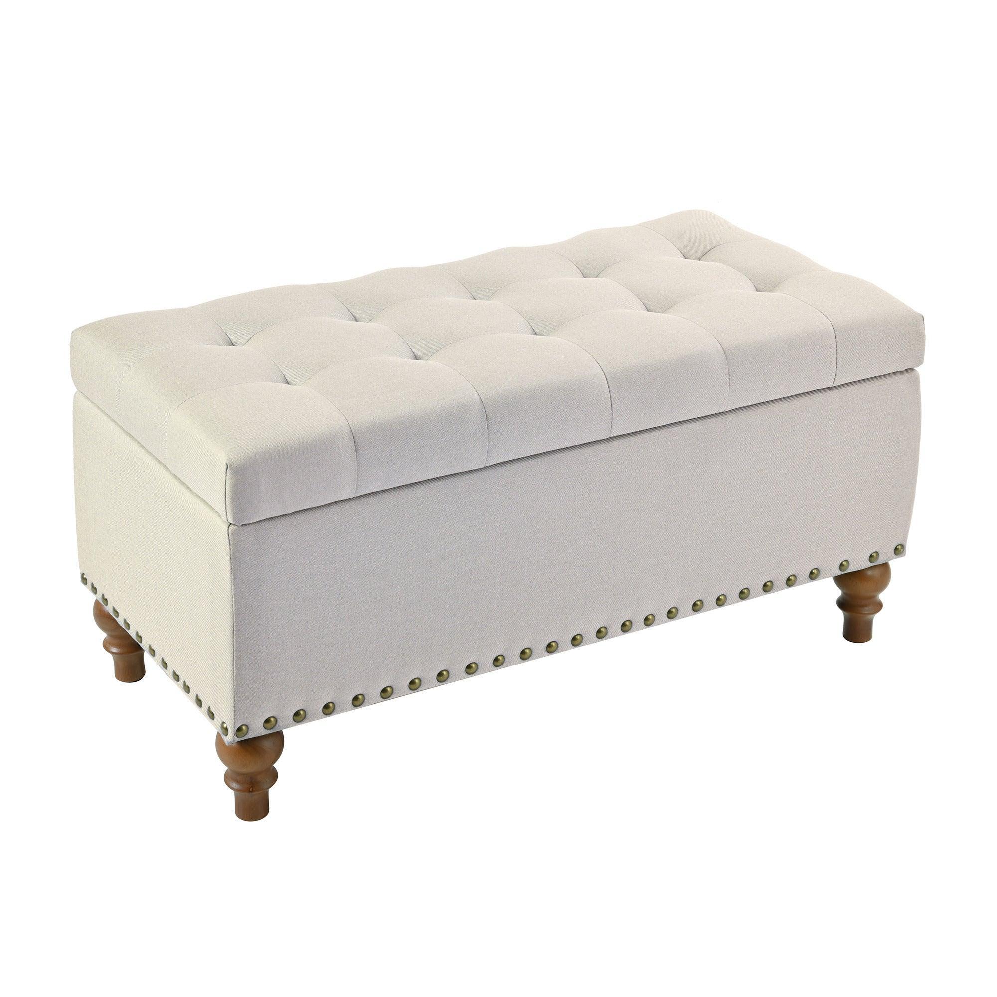 36" Ottoman Storage Bench with Recessed Support Hinge Top for Easy Opening,  Rivet Trim Around, Linen - Image 15