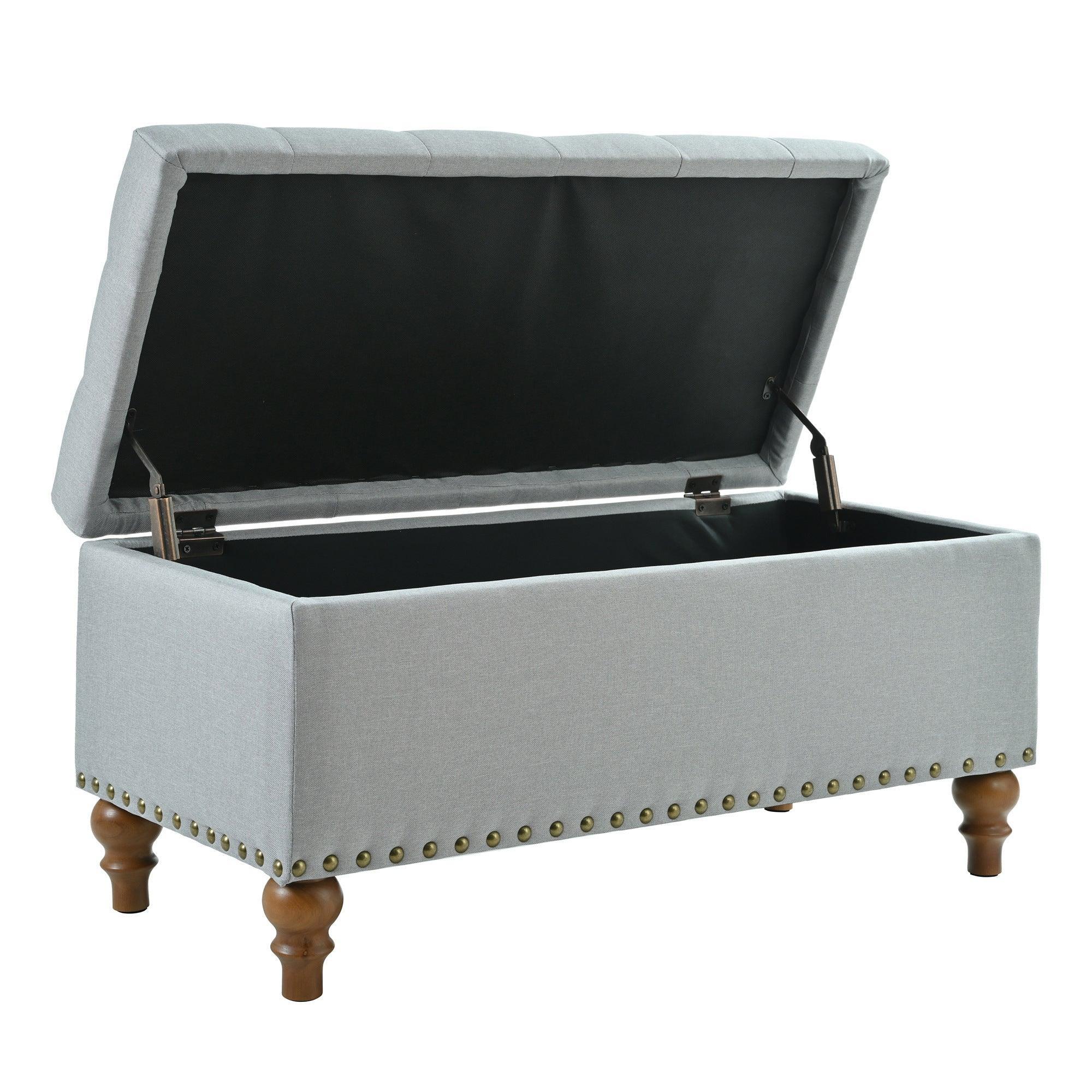 36" Ottoman Storage Bench with Recessed Support Hinge Top for Easy Opening,  Rivet Trim Around, Linen - Image 5