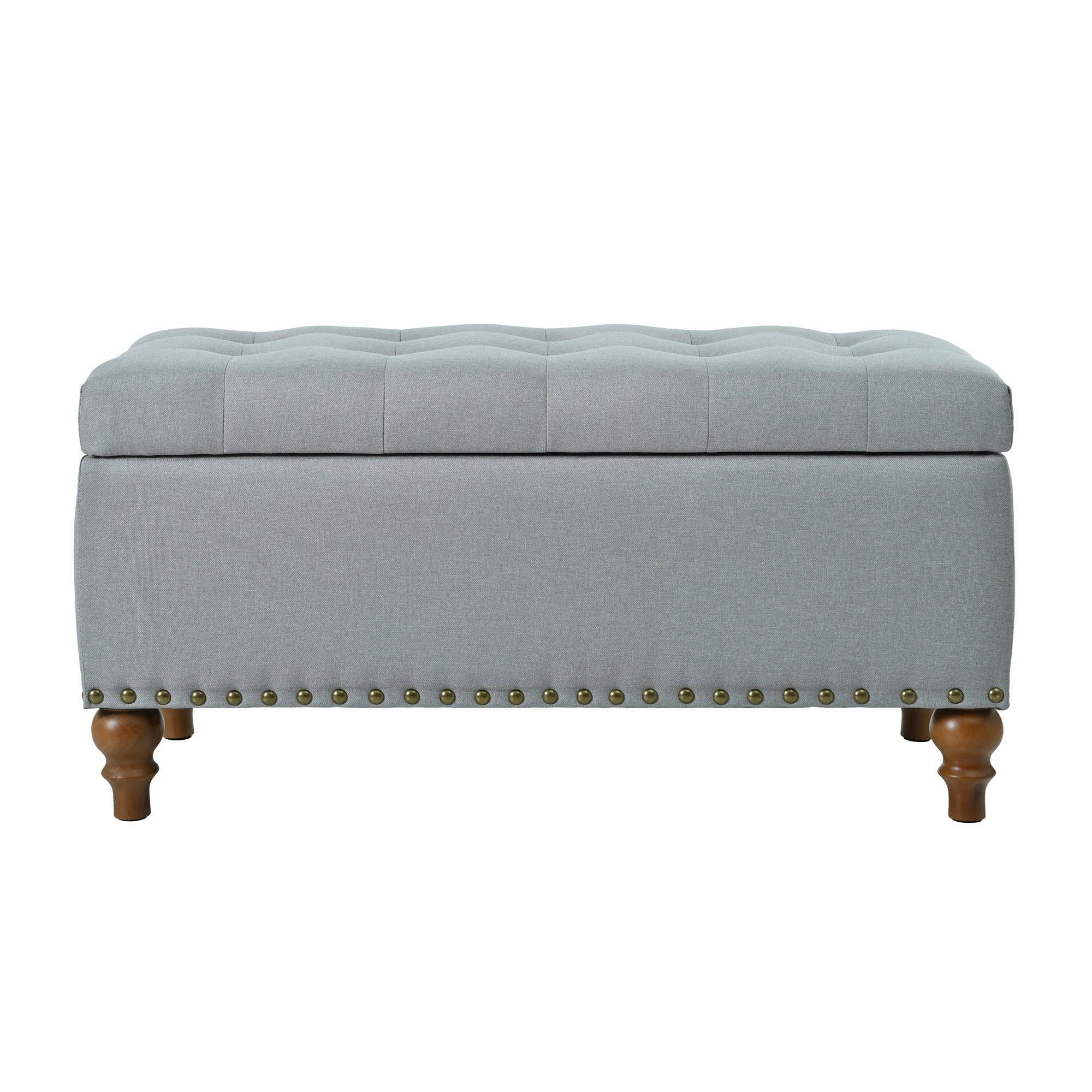 36" Ottoman Storage Bench with Recessed Support Hinge Top for Easy Opening,  Rivet Trim Around, Linen - Image 6