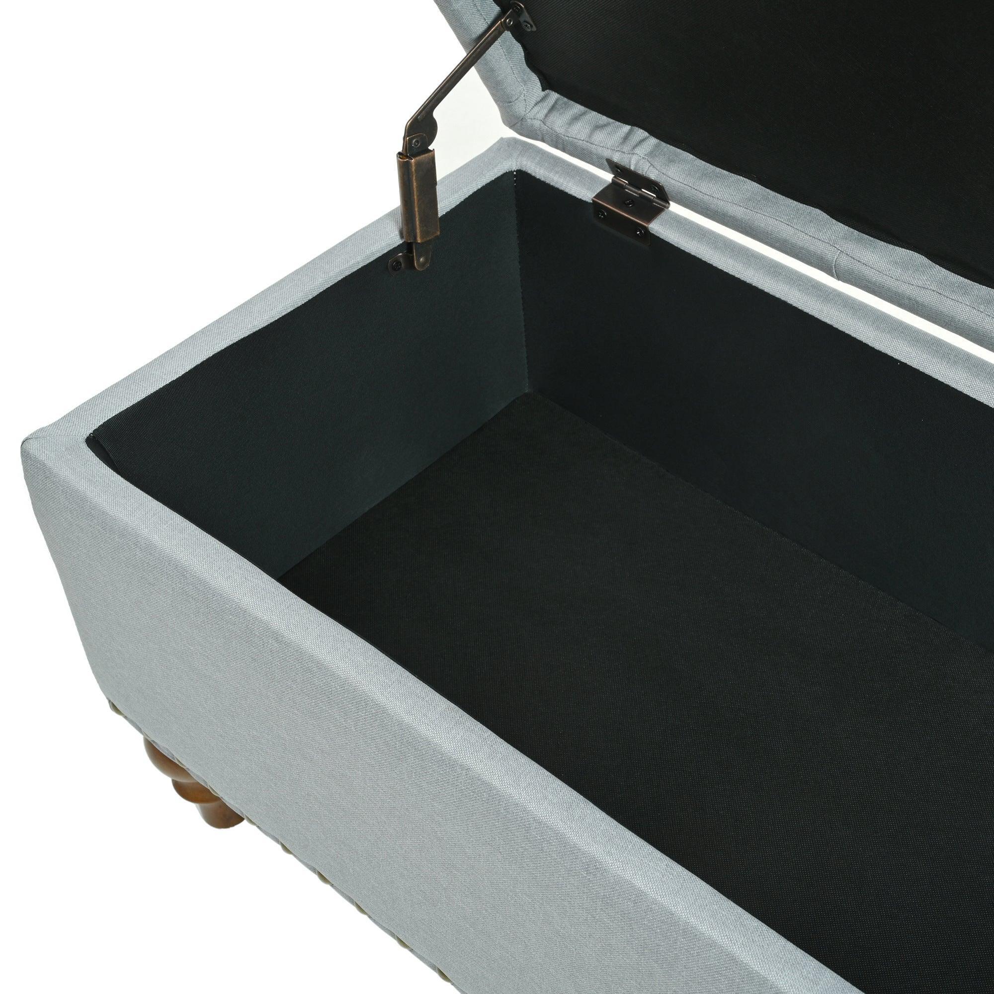 36" Ottoman Storage Bench with Recessed Support Hinge Top for Easy Opening,  Rivet Trim Around, Linen - Image 7